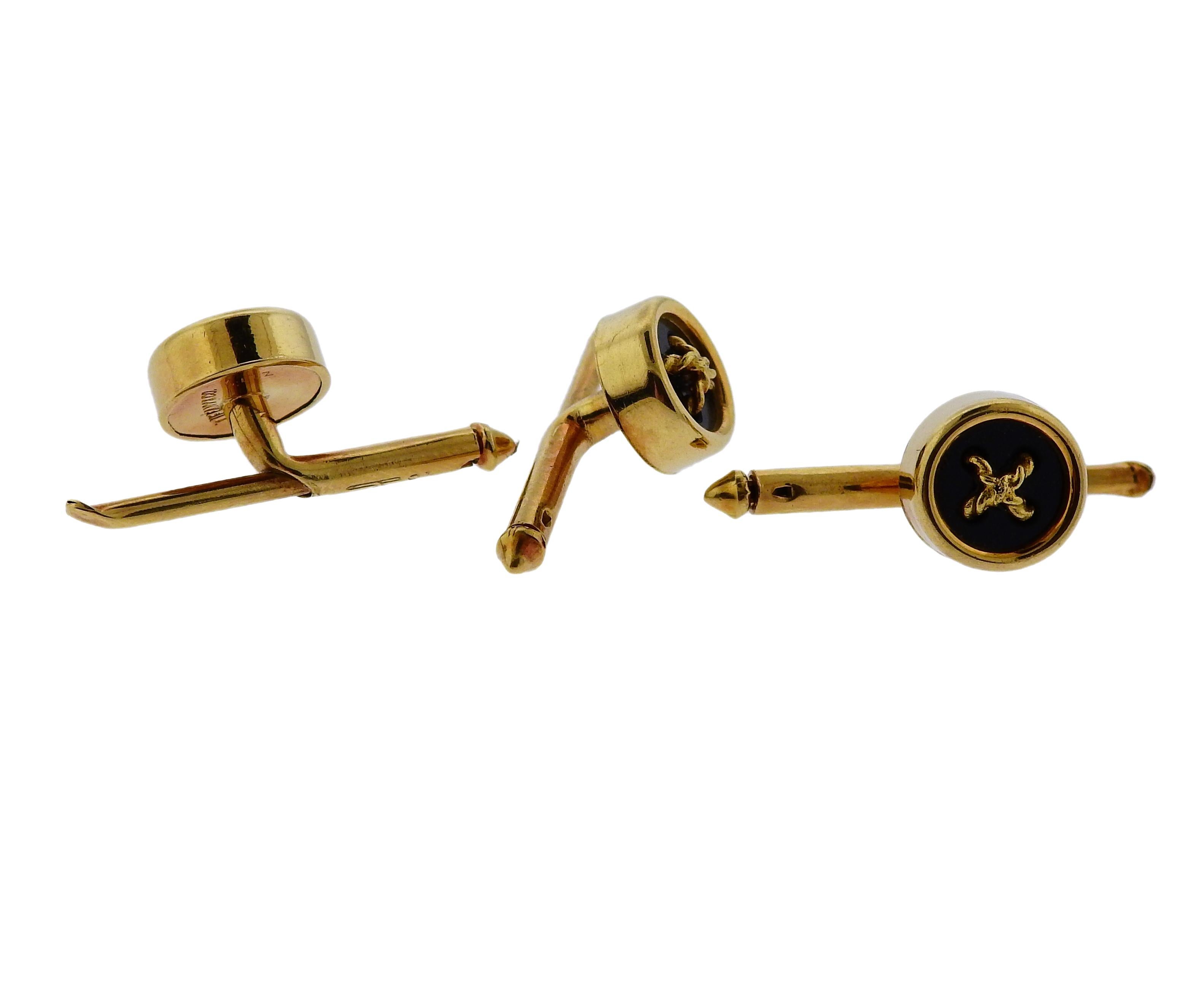 Tiffany & Co. Onyx Gold Button Cufflinks Studs Set In Excellent Condition In Lambertville, NJ