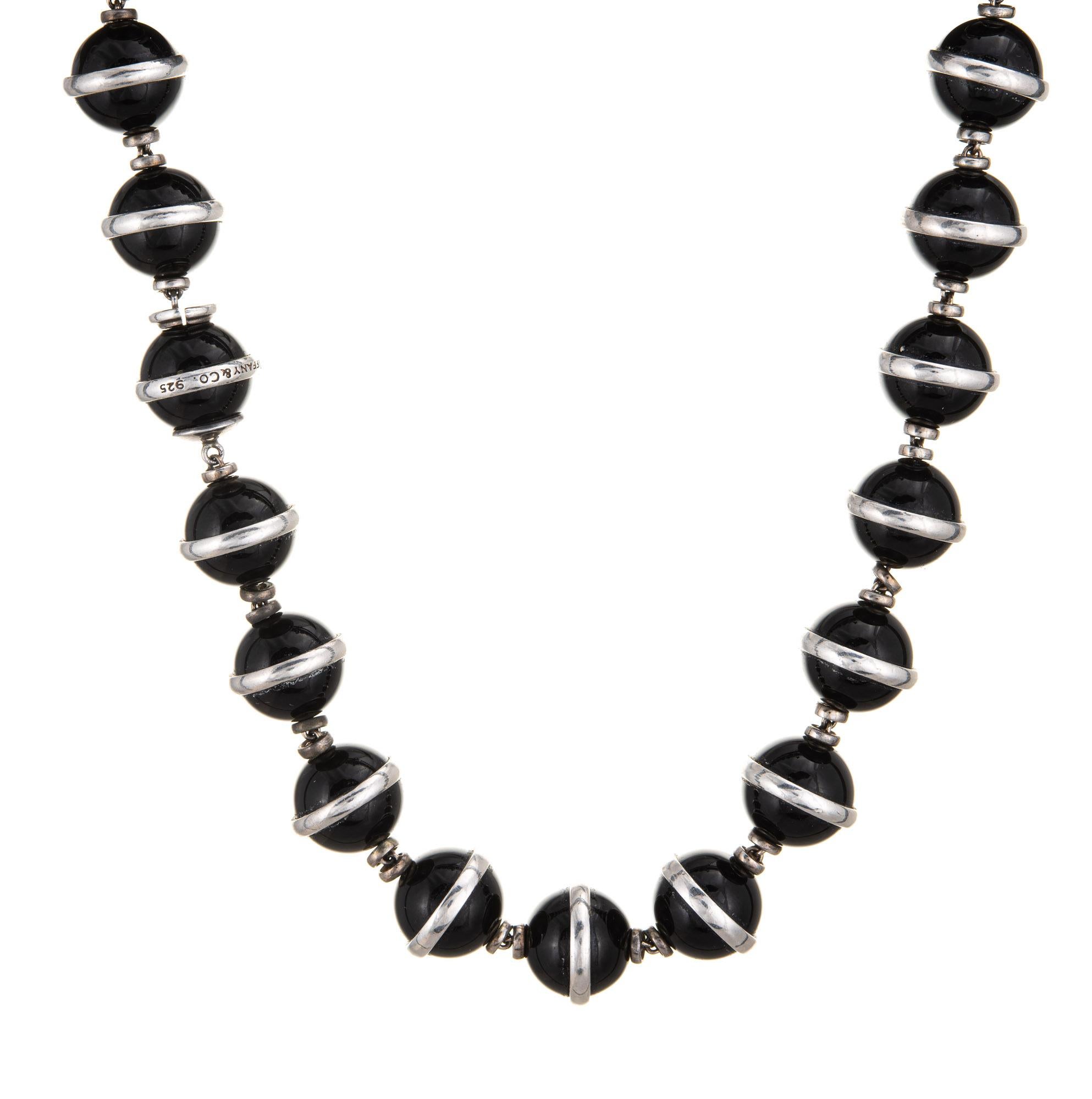 Stylish and finely detailed vintage Tiffany & Co onyx necklace, crafted in sterling silver (circa 1980s 1990s).  

Onyx beads are uniform in size and measure 14mm each. The stones are in very good condition and free of cracks or chips. 

The onyx