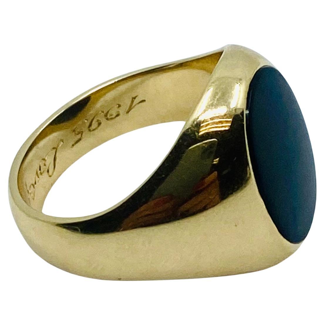 Oval Cut Tiffany & Co. Onyx Vintage Gold Signet Ring For Sale