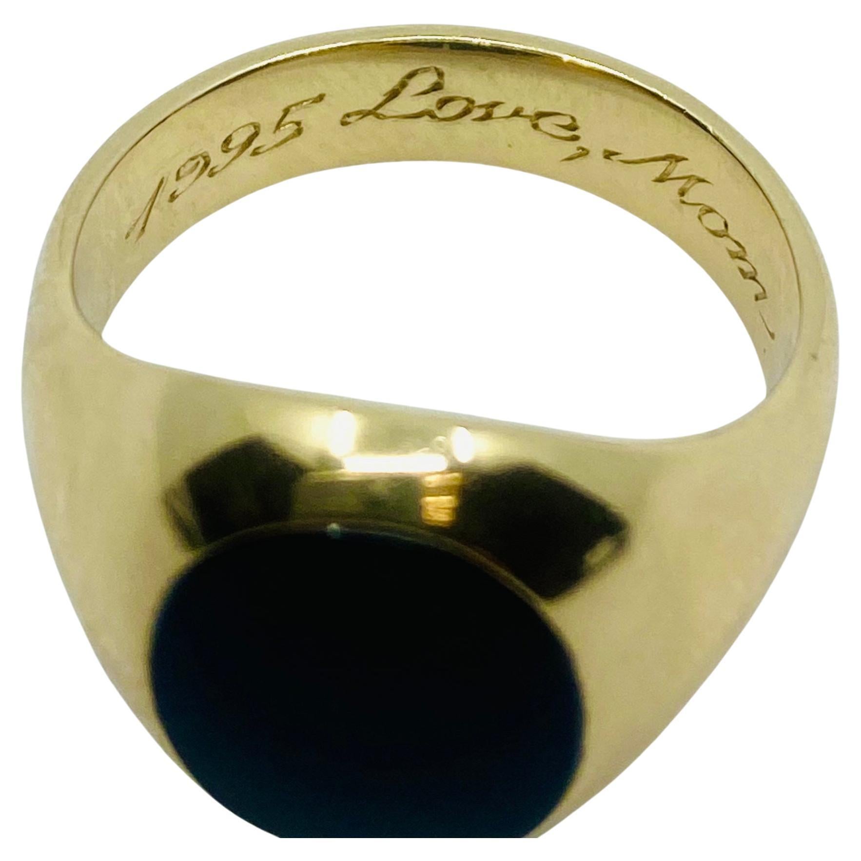 Women's or Men's Tiffany & Co. Onyx Vintage Gold Signet Ring For Sale