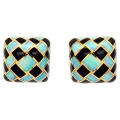 Tiffany & Co. Pendientes Incrustación Ópalo y Ónix Oro Amarillo 18K