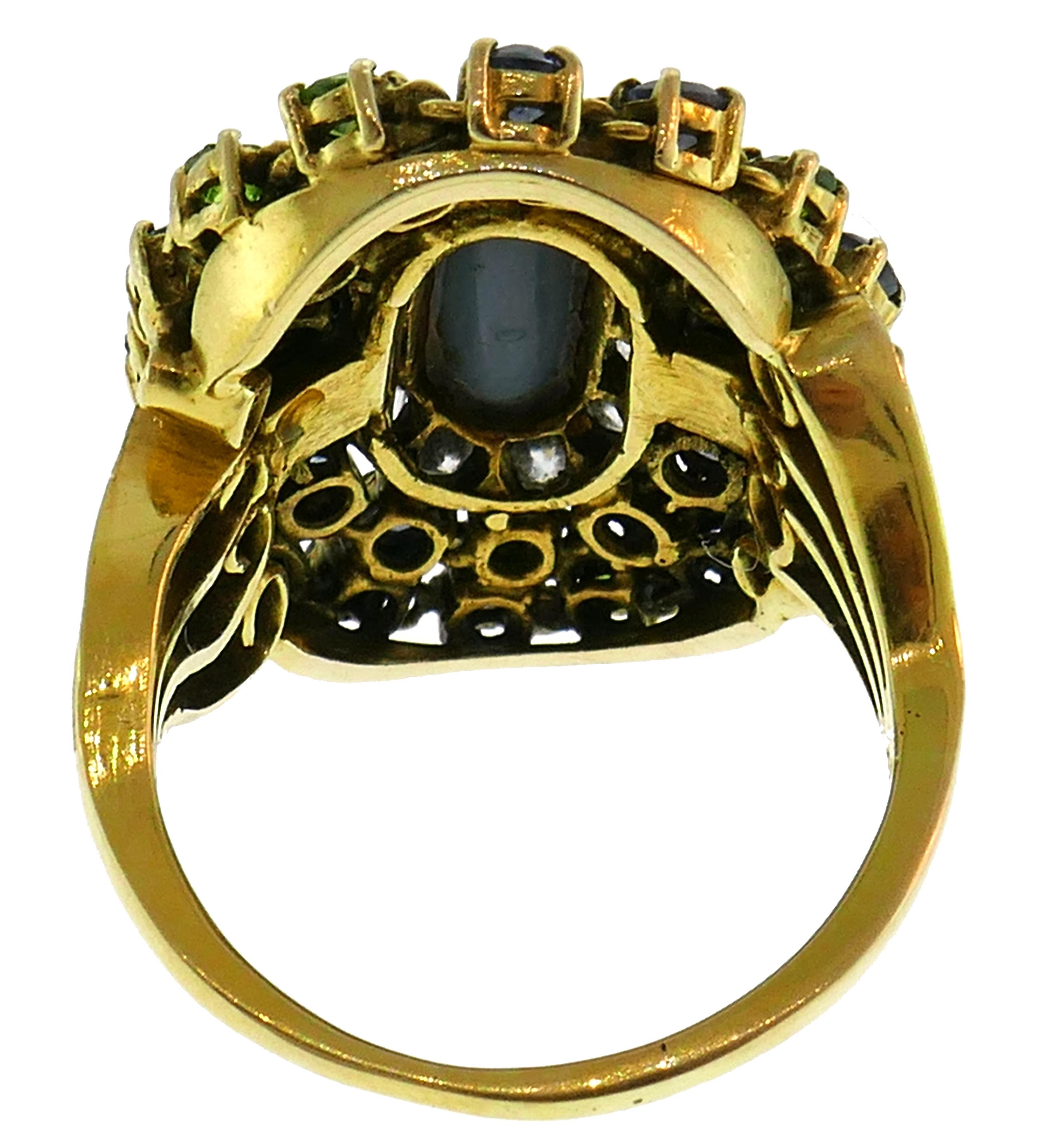 Tiffany & Co. Opal Yellow Gold Ring with Diamond Tanzanite and Peridot, 1960s 1