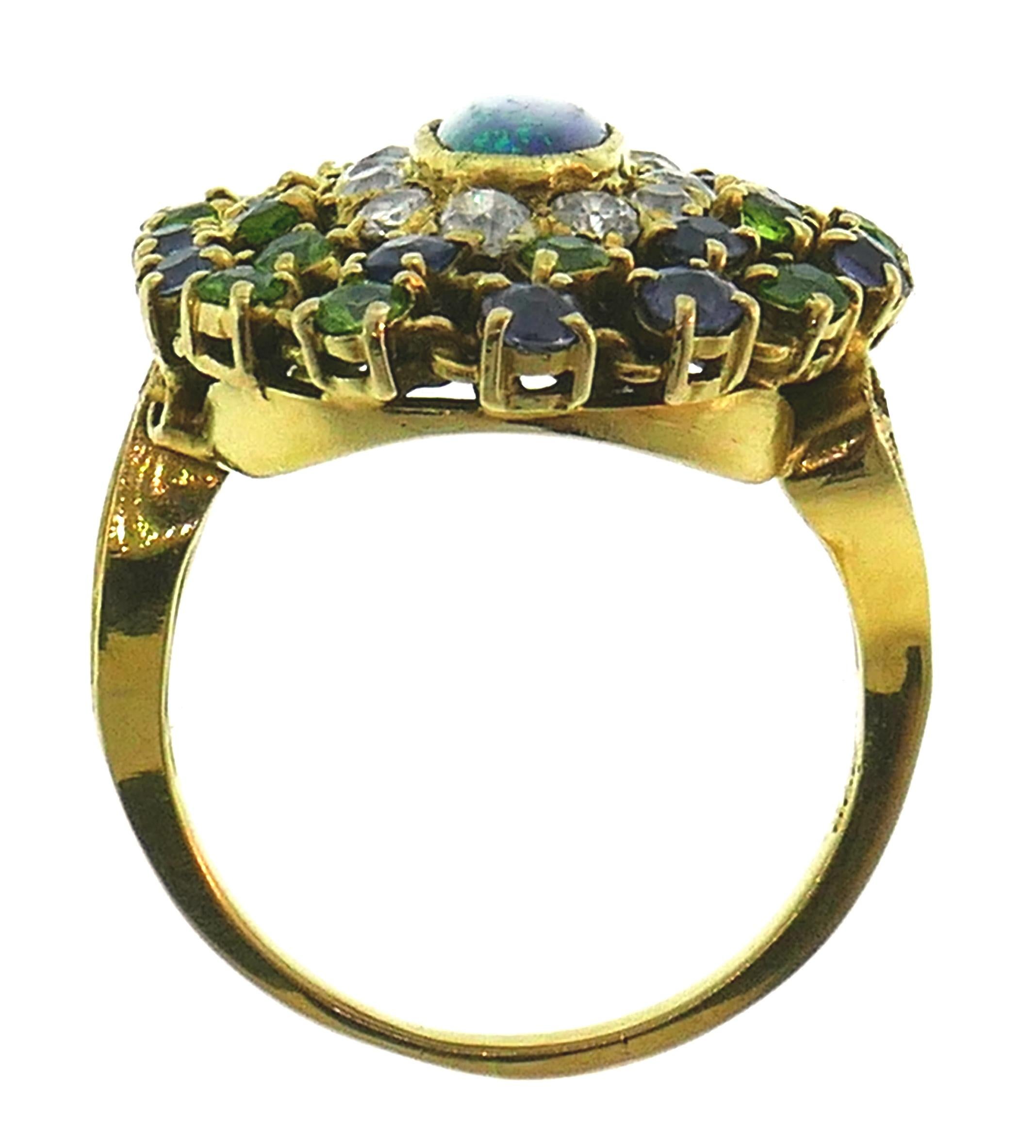 Tiffany & Co. Opal Yellow Gold Ring with Diamond Tanzanite and Peridot, 1960s 2