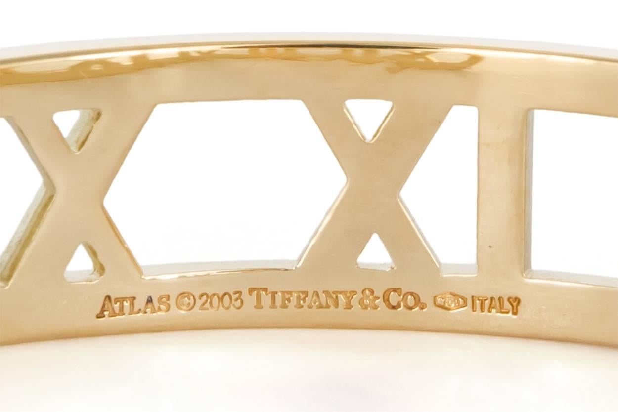 Modern Tiffany & Co. Open Atlas Roman Numeral 18 Karat Yellow Gold Cuff Bracelet