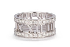 Tiffany & Co. Open Atlas Roman Numeral 18k White Gold & Diamond Wide Ring