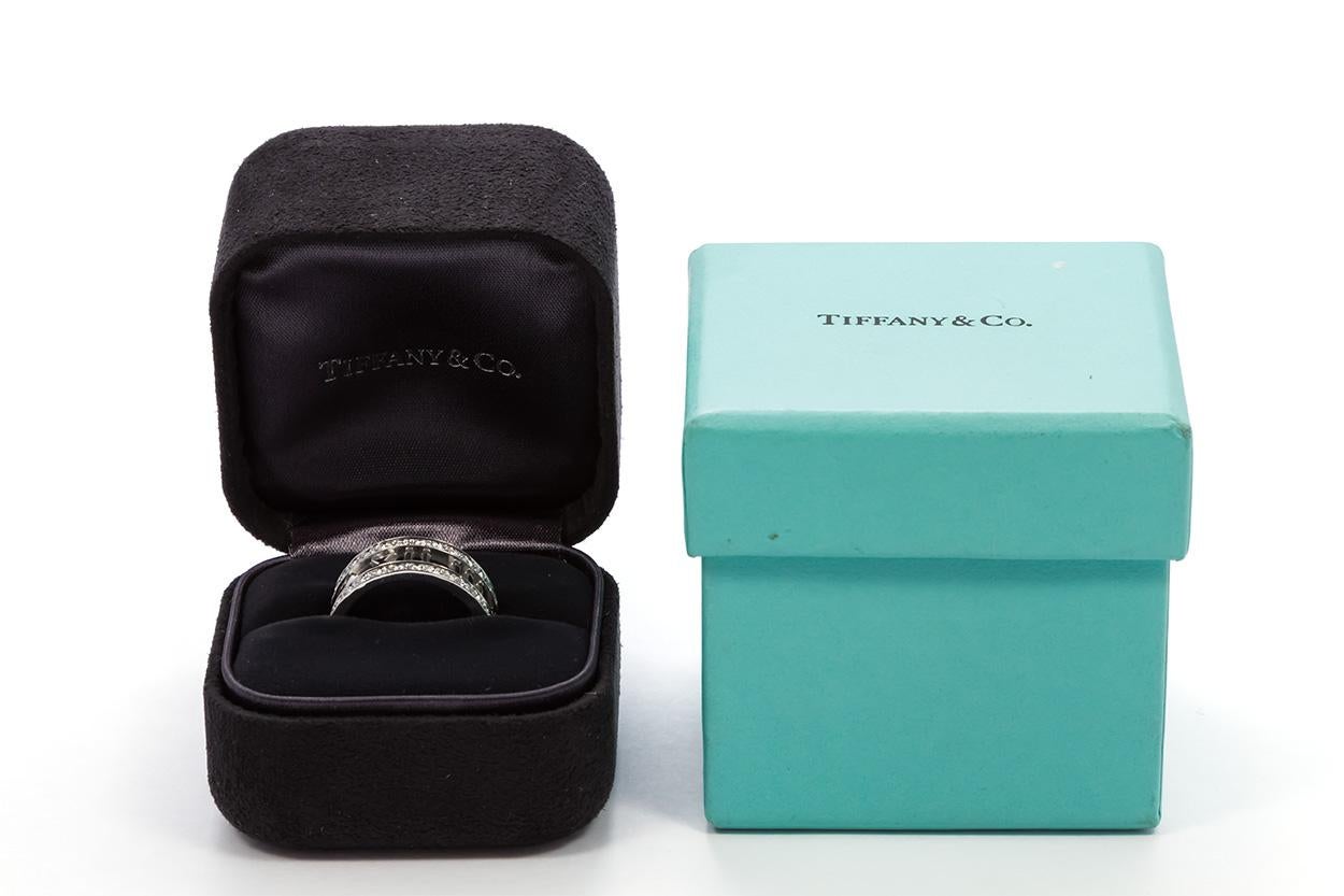 Round Cut Tiffany & Co. Open Atlas Roman Numeral 18k White Gold & Diamond Wide Ring