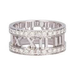 Tiffany & Co. Open Atlas Roman Numeral 18k White Gold & Diamond Wide Ring