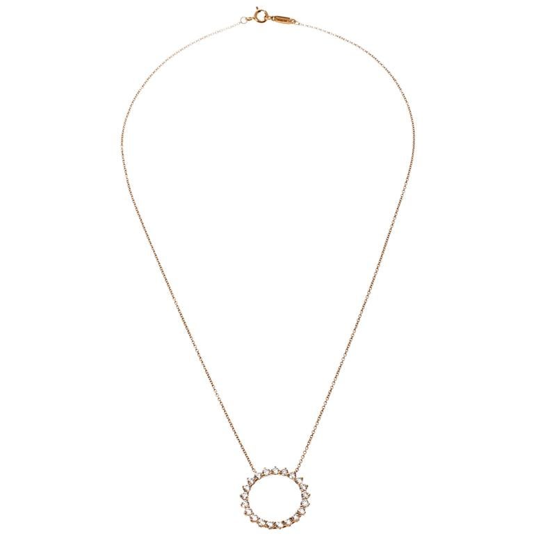 Tiffany & Co. Open Circle Diamond 18k Rose Gold Pendant Necklace