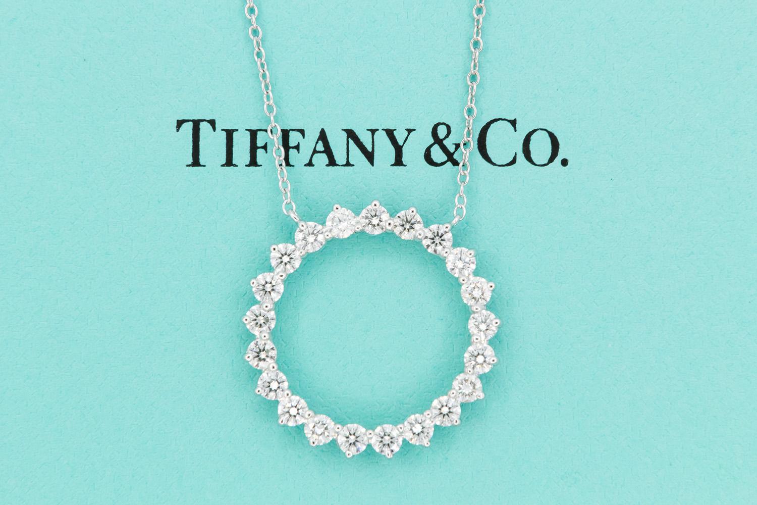 Tiffany & Co. Open Circle Platinum & Diamond Medium Pendant Necklace 4