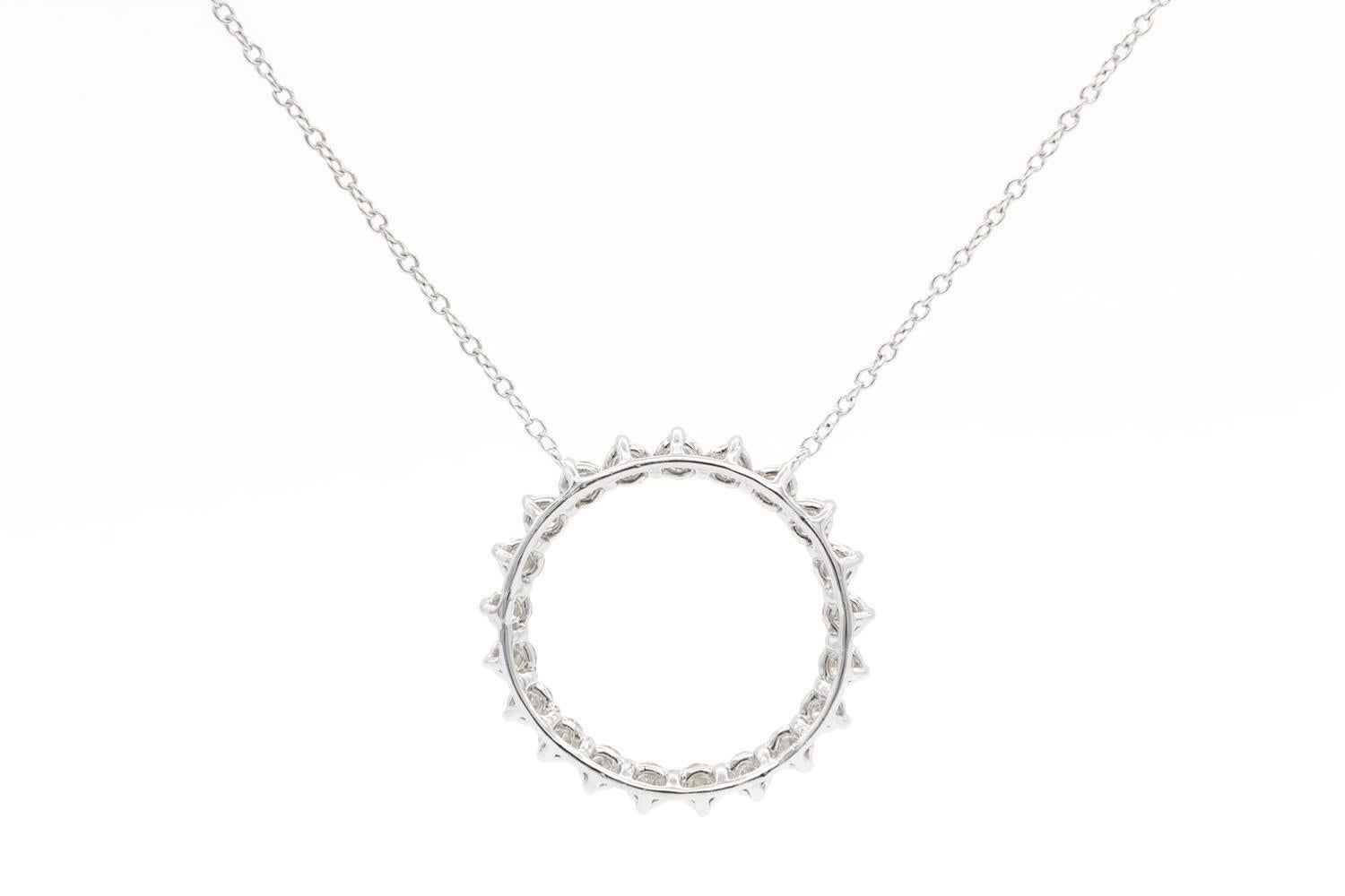 Round Cut Tiffany & Co. Open Circle Platinum & Diamond Medium Pendant Necklace