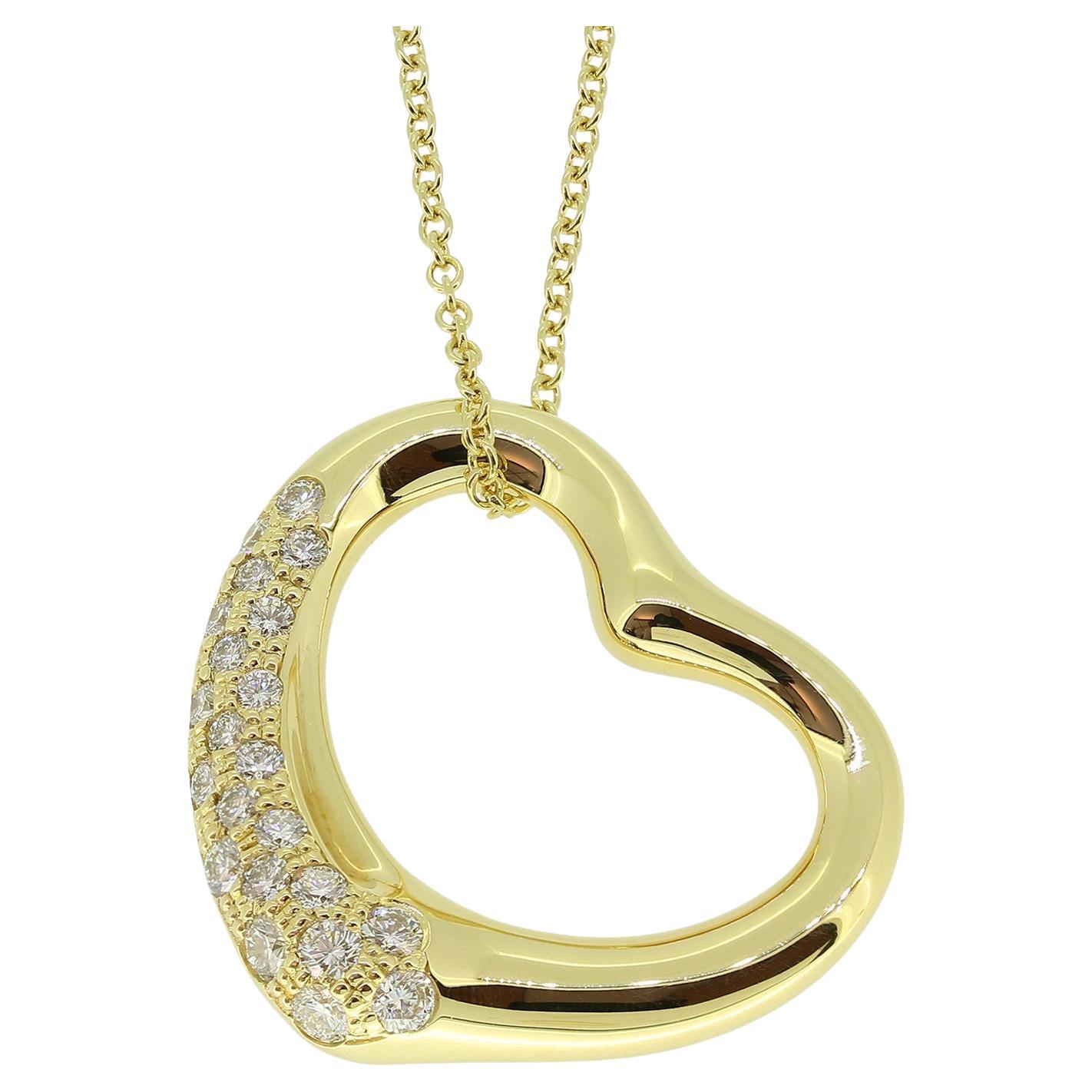 Tiffany & Co. Open Heart Diamond Pendant Necklace For Sale