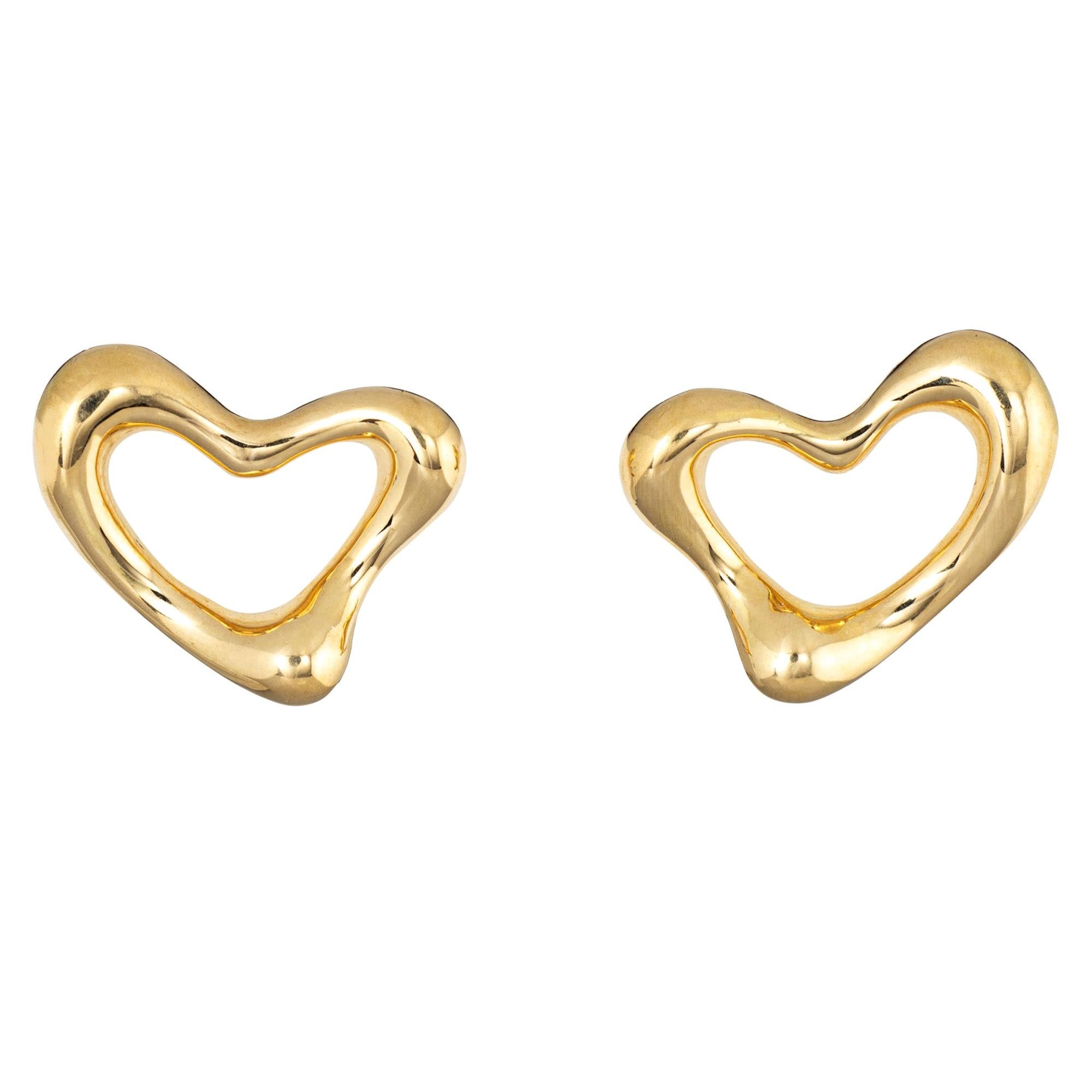 Tiffany & Co. Open Heart Earrings 18 Karat Gold Elsa Peretti Clip-On Jewelry