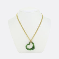 Tiffany & Co. Open Heart Jade Pendant Necklace