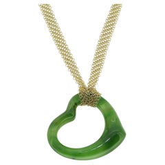 Tiffany & Co. Open Heart Jade Pendant Necklace