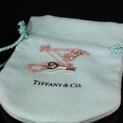 Tiffany & Co Open Heart Key Pendant Necklace Sterling Silver 16" + Pouch Estate