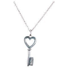 Tiffany & Co Open Heart Key Pendant Necklace Sterling Silver 16" + Pouch Estate