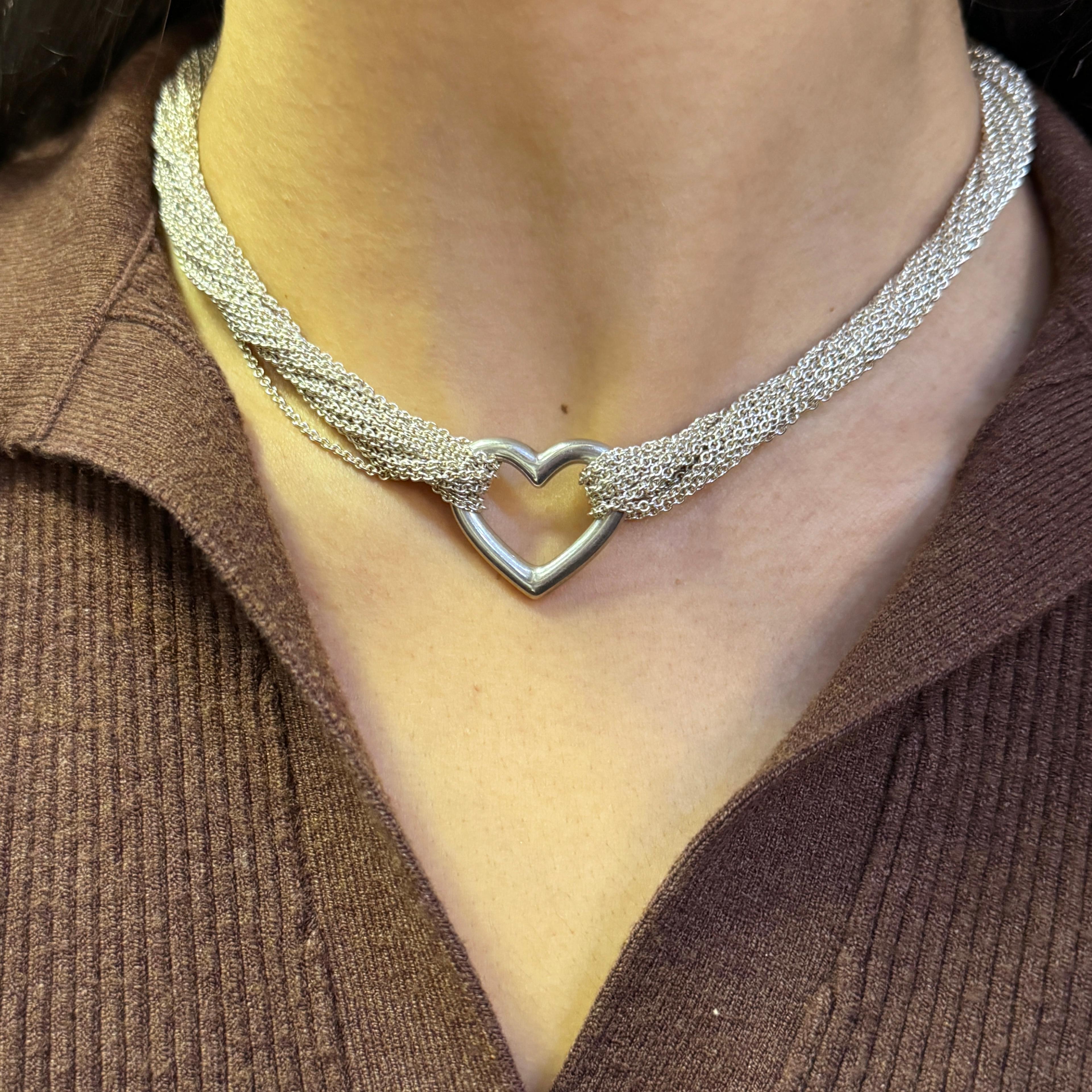 Tiffany & Co. Collana d'argento con catena multipla a cuore aperto e chiusura a ginocchiera in vendita 2
