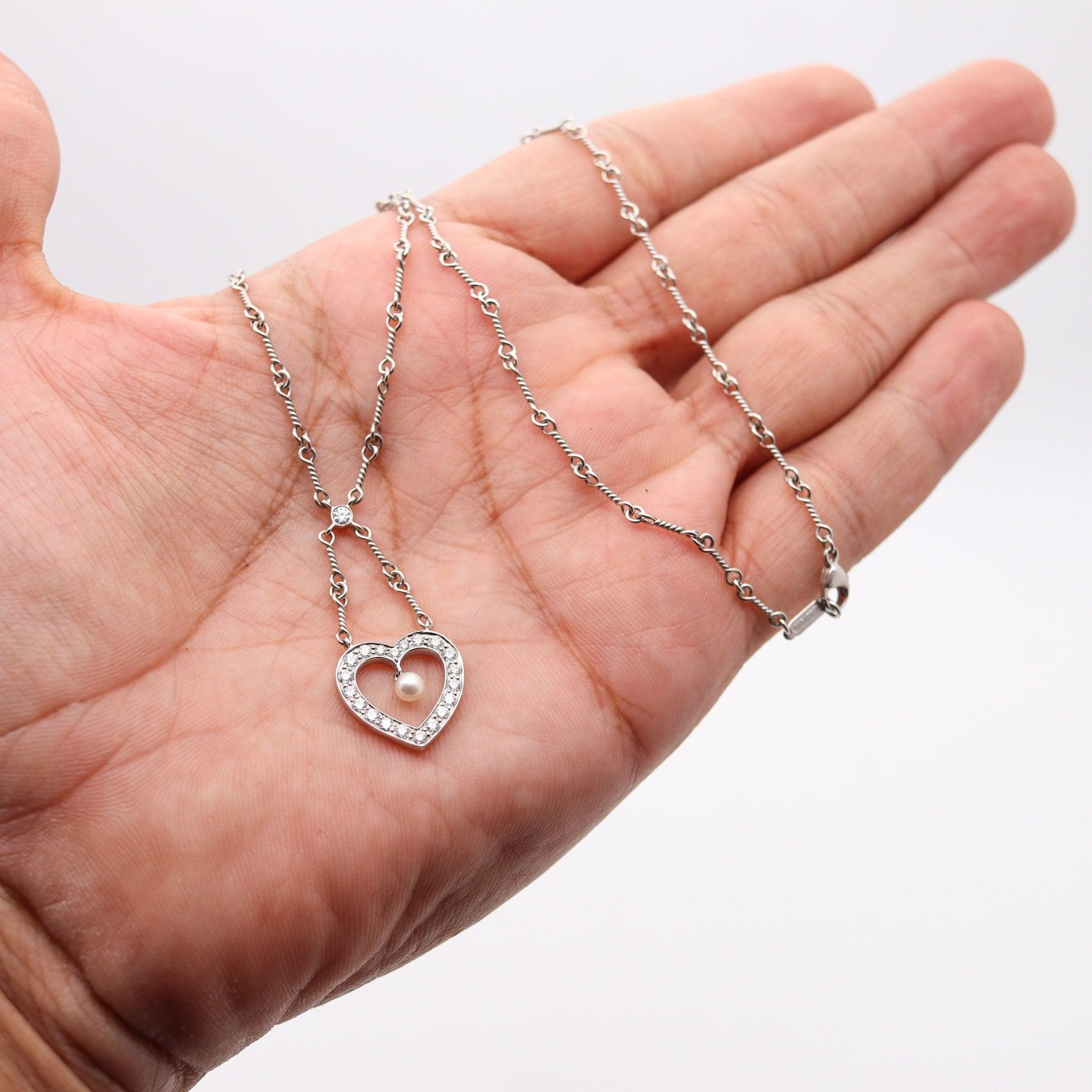 TIFFANY & CO. Collana a cuore aperto in platino con diamanti VS e perle in vendita 4