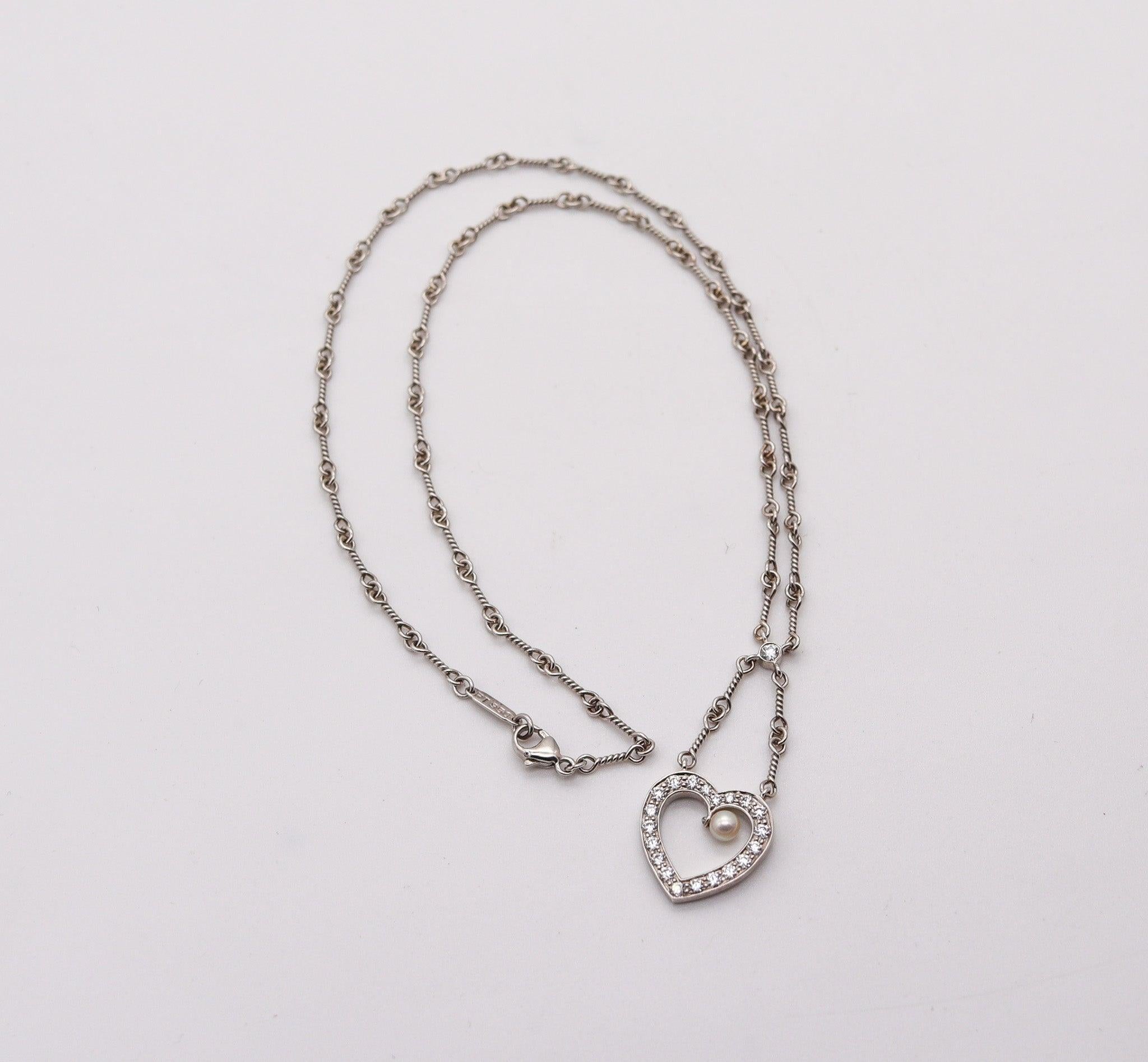 TIFFANY & CO. Collana a cuore aperto in platino con diamanti VS e perle in vendita 2