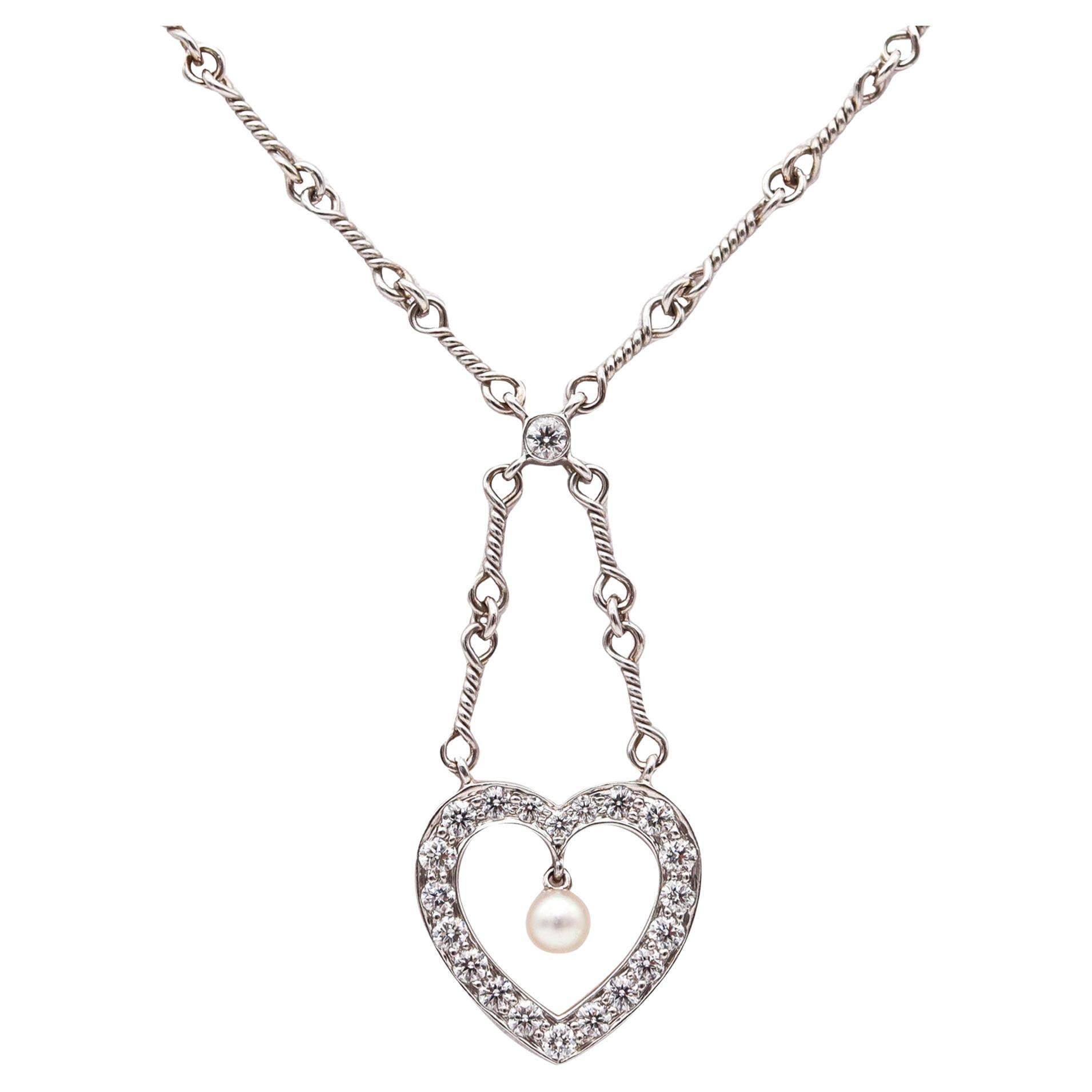 TIFFANY & CO. Collana a cuore aperto in platino con diamanti VS e perle in vendita