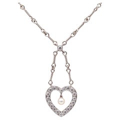 TIFFANY & CO. Open Heart Necklace Chain In Platinum With VS Diamonds & Pearl