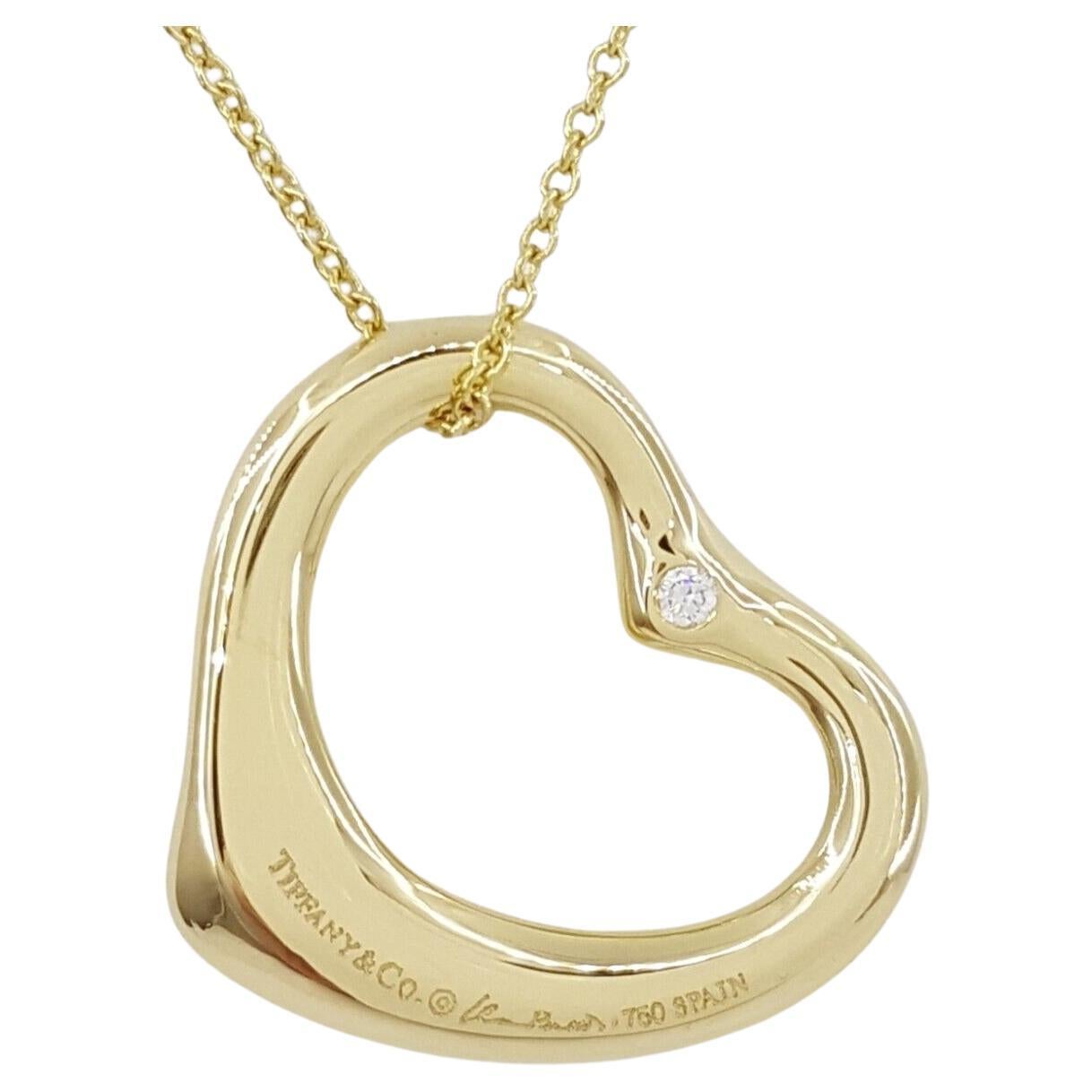  Tiffany & Co. Open Heart Pendant Diamond Necklace almost 8 grams of 18k gold