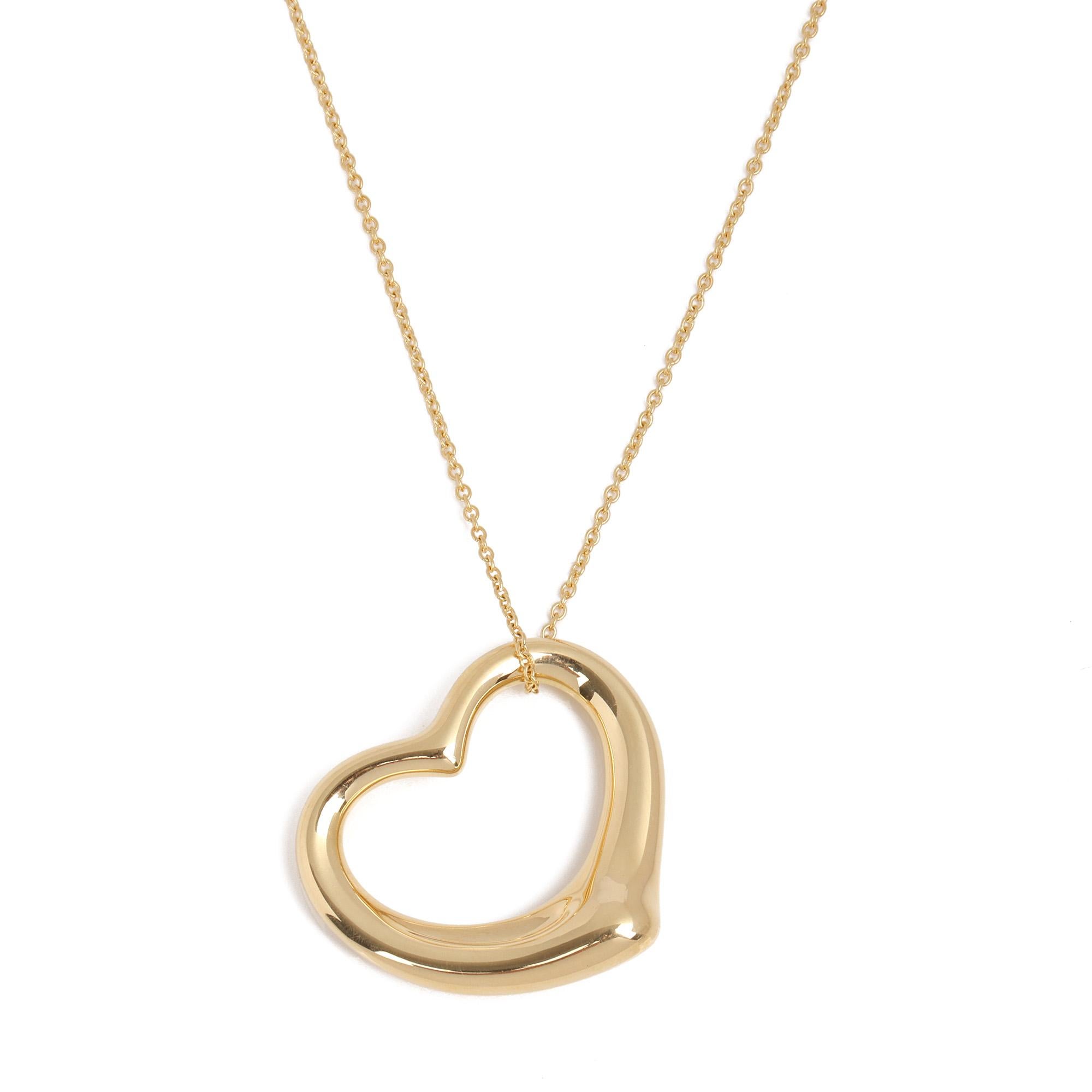 This necklace by Tiffany & Co. is from the Elsa Peretti collection and features an open heart pendant on a chain. 
RRP	£2,575
ITEM CONDITION	Excellent
MANUFACTURER	Tiffany & Co
MODEL	Elsa Peretti
GENDER	Women's
NECKLACE LENGTH	47cm
PENDANT