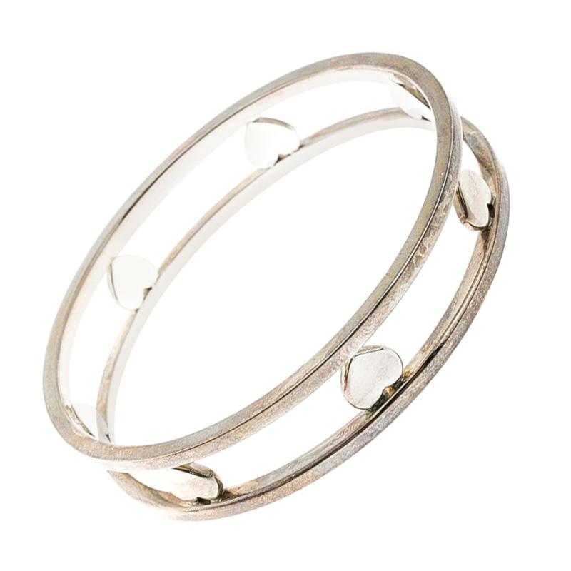 Tiffany & Co. Open Heart Silver Wide Bangle Bracelet