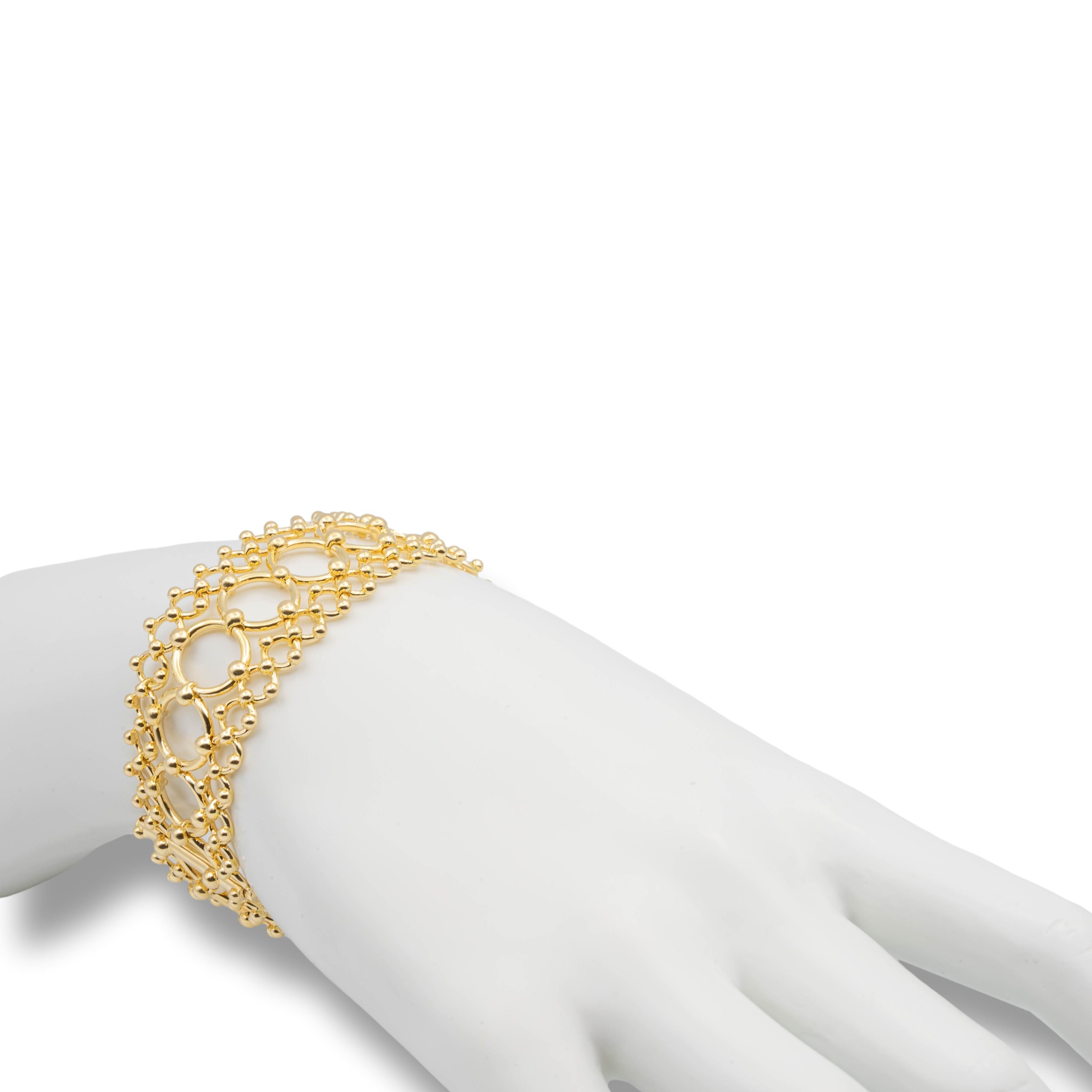 Vintage Tiffany & Co.18K Yellow Gold Open Scroll Cleopatra Link Wide Bracelet In Excellent Condition In New York, NY