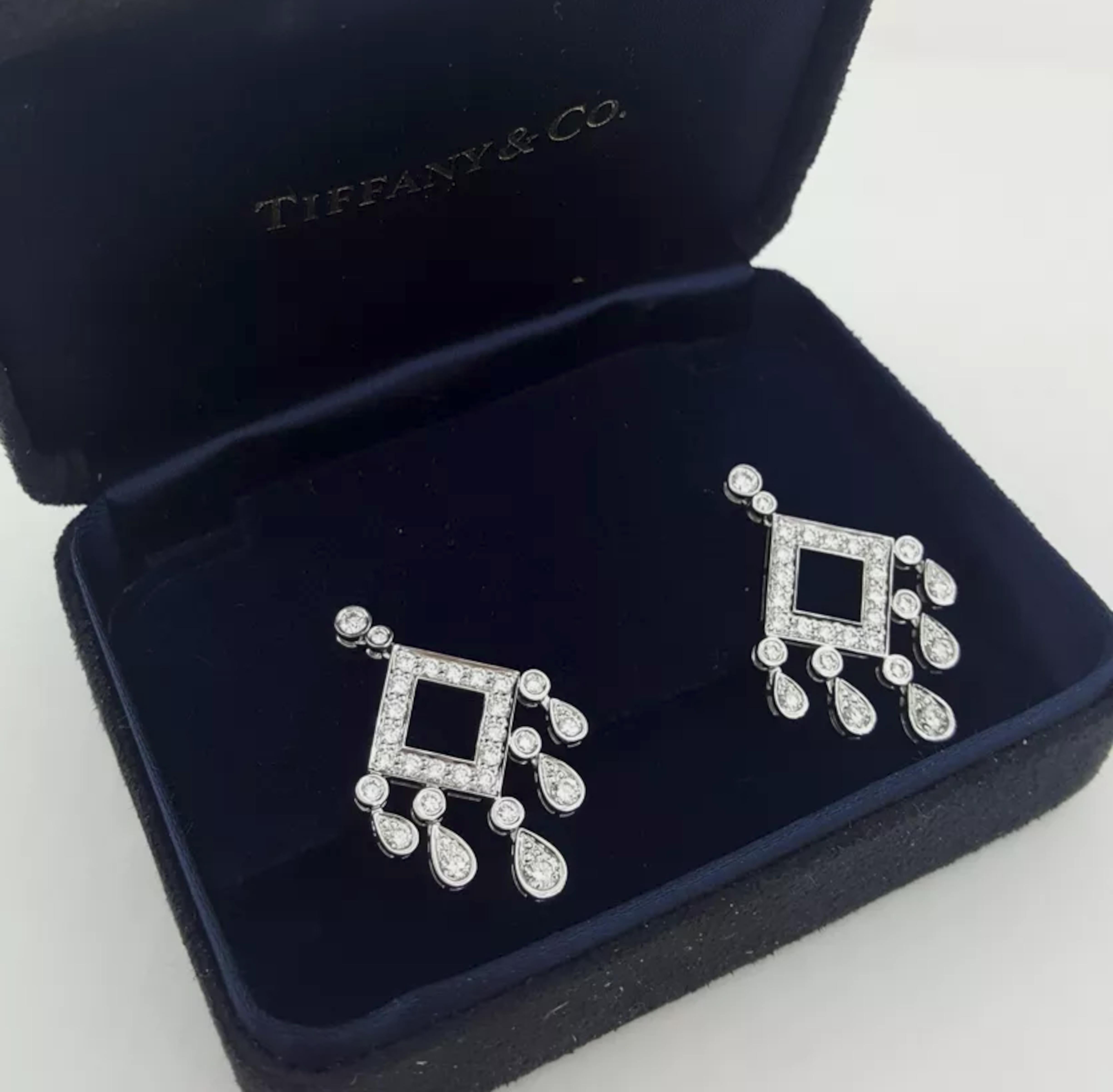 Contemporary Tiffany & Co. Open Square Legacy Chandelier Diamond Earrings For Sale