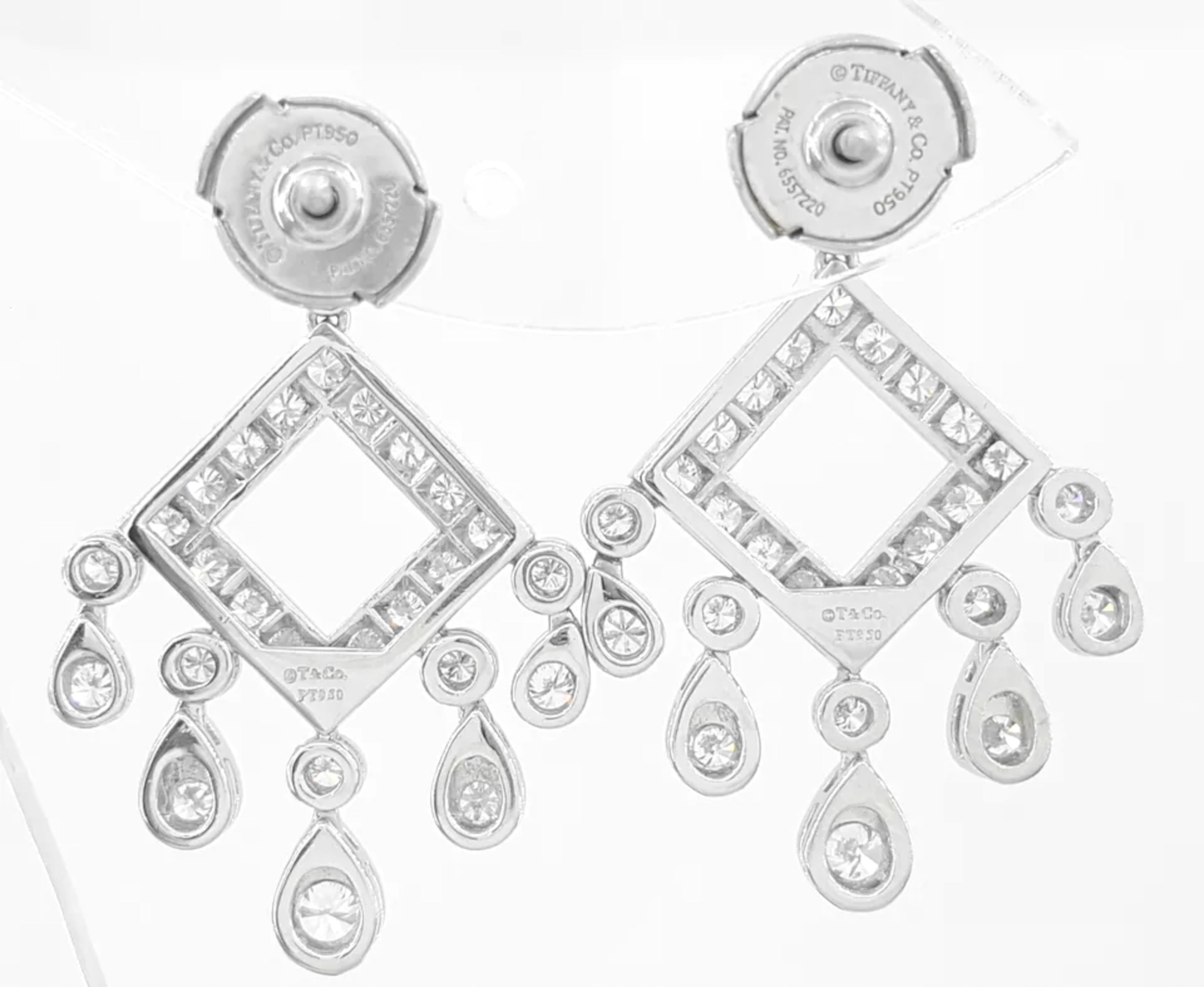 Round Cut Tiffany & Co. Open Square Legacy Chandelier Diamond Earrings For Sale