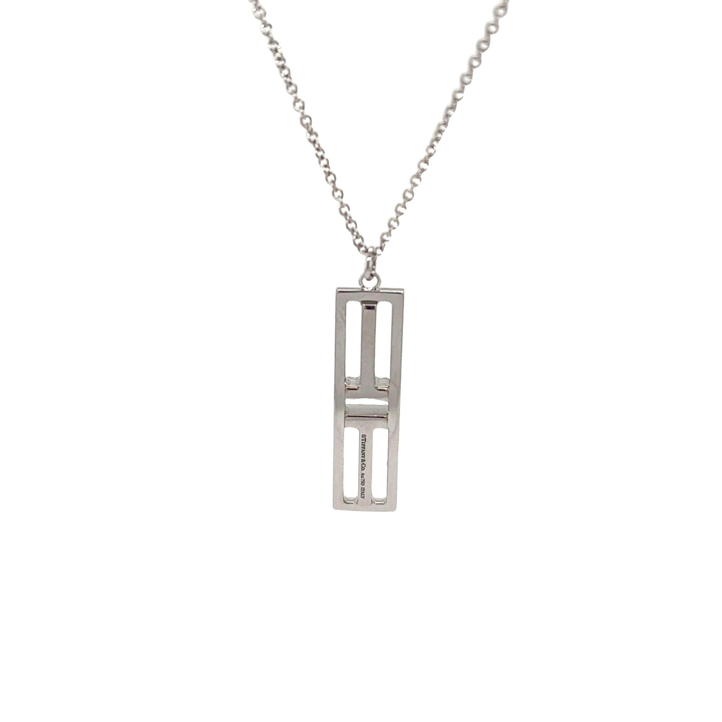 Tiffany & Co. Open Vertical Diamond Bar Pendant Set in 18ct White Gold In Excellent Condition For Sale In London, GB