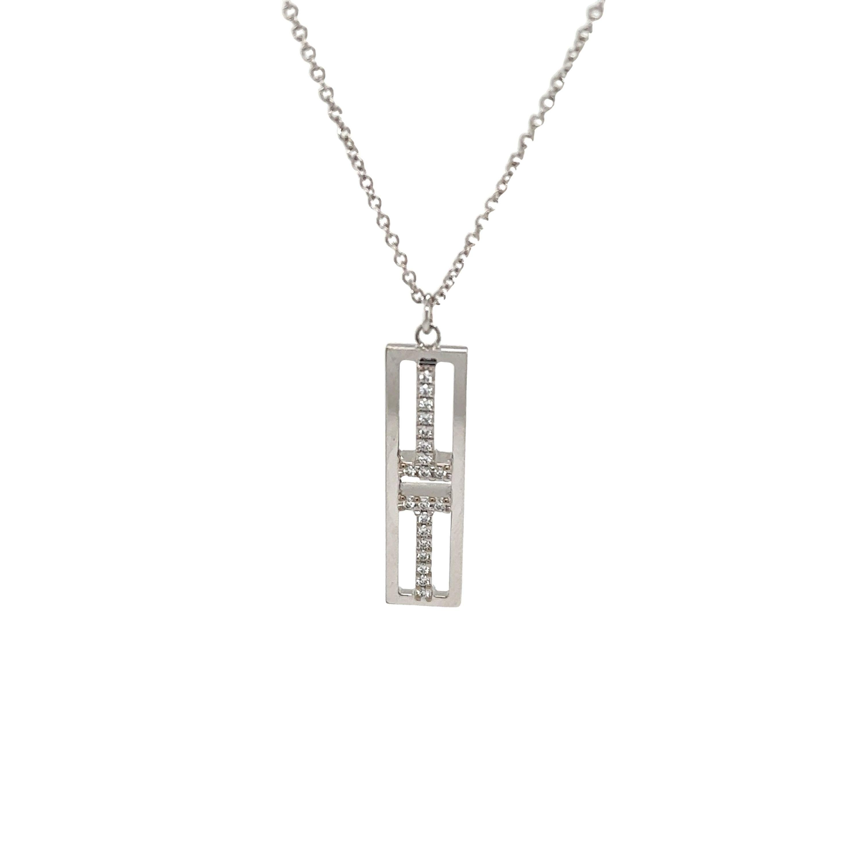 Tiffany & Co. Open Vertical Diamond Bar Pendant Set in 18ct White Gold For Sale 1