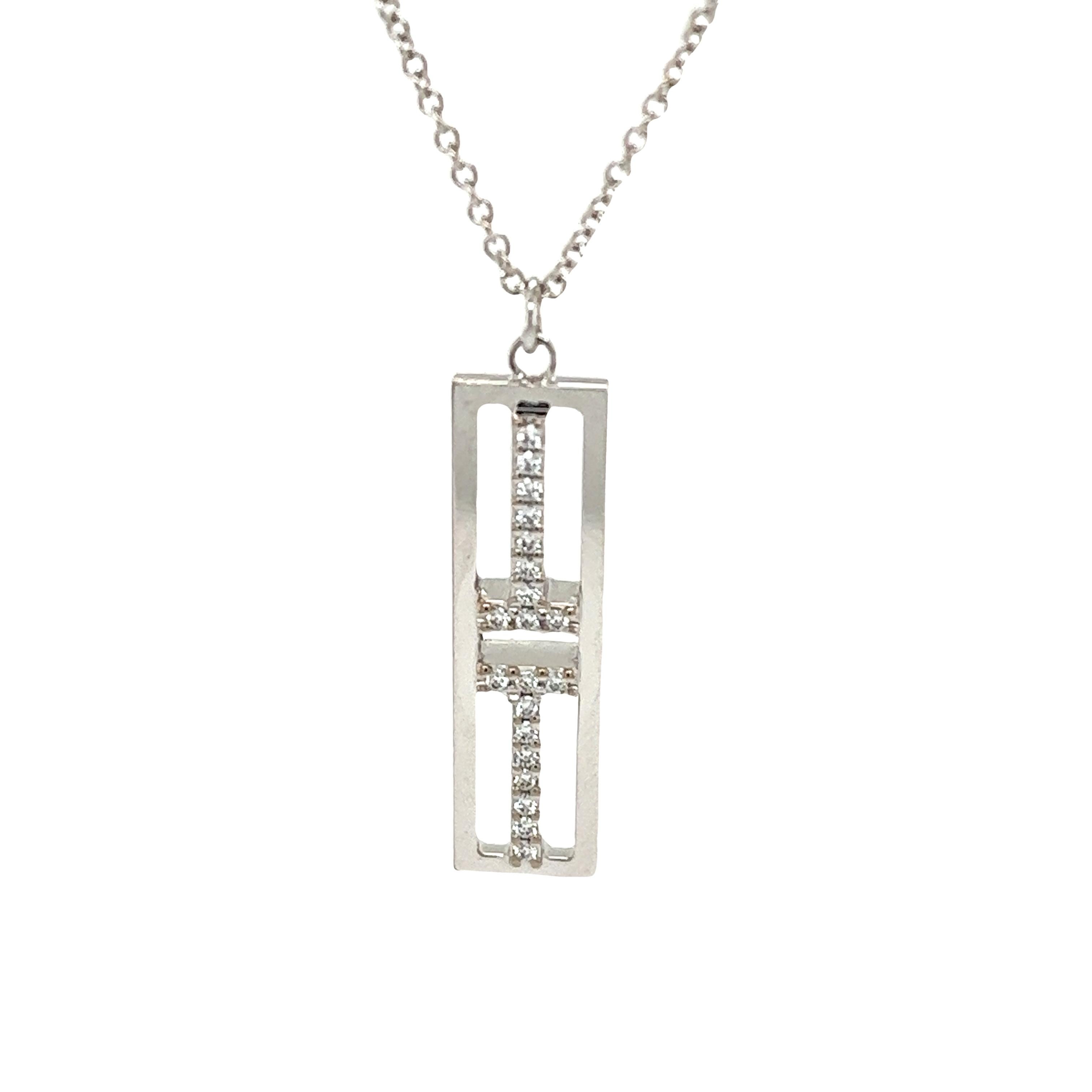 Tiffany & Co. Open Vertical Diamond Bar Pendant Set in 18ct White Gold For Sale 2