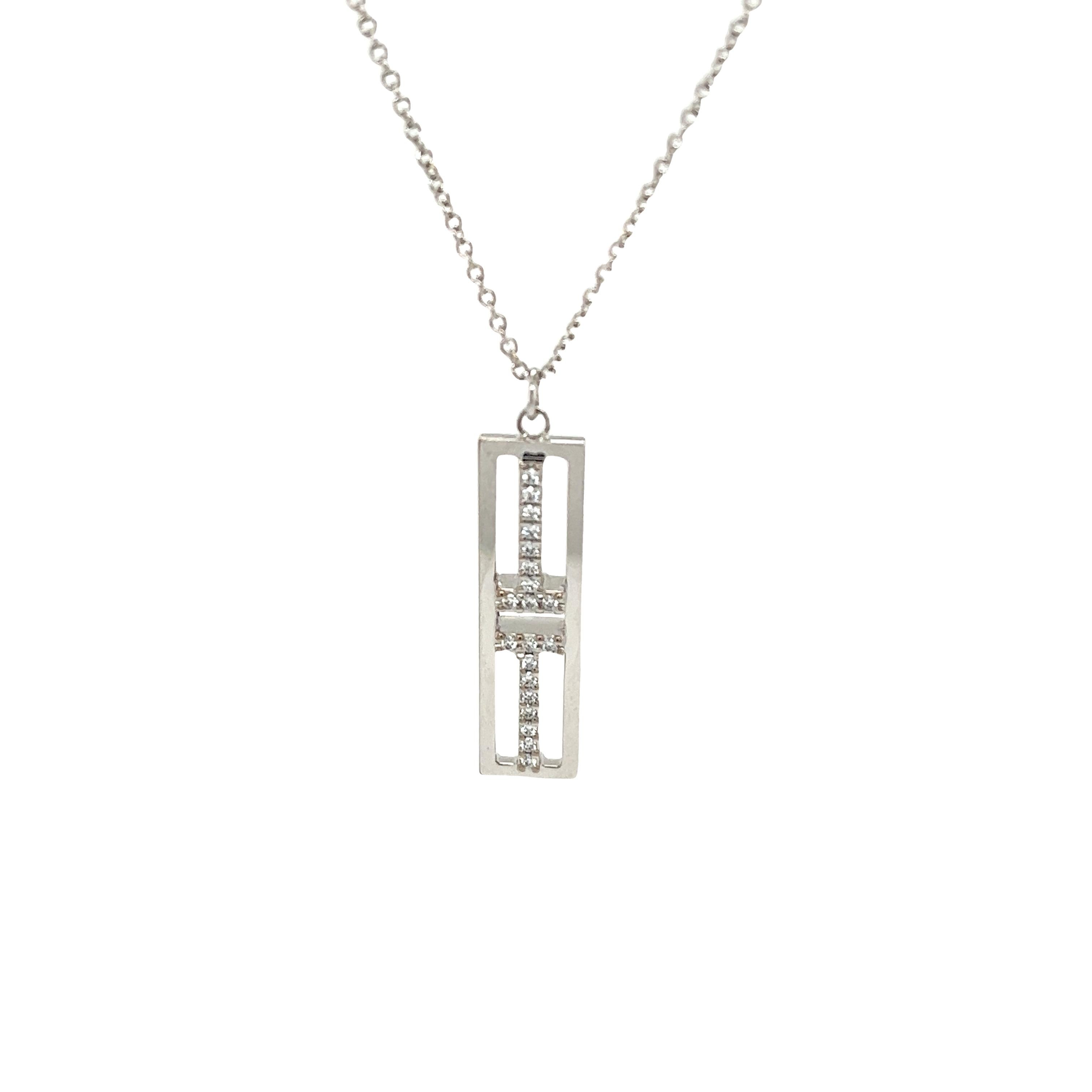 Tiffany & Co. Open Vertical Diamond Bar Pendant Set in 18ct White Gold For Sale 3