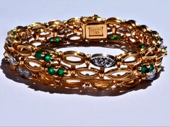 Tiffany & Co. Open Work 18 Karat Gold Emerald Diamond Triple Strand Bracelet