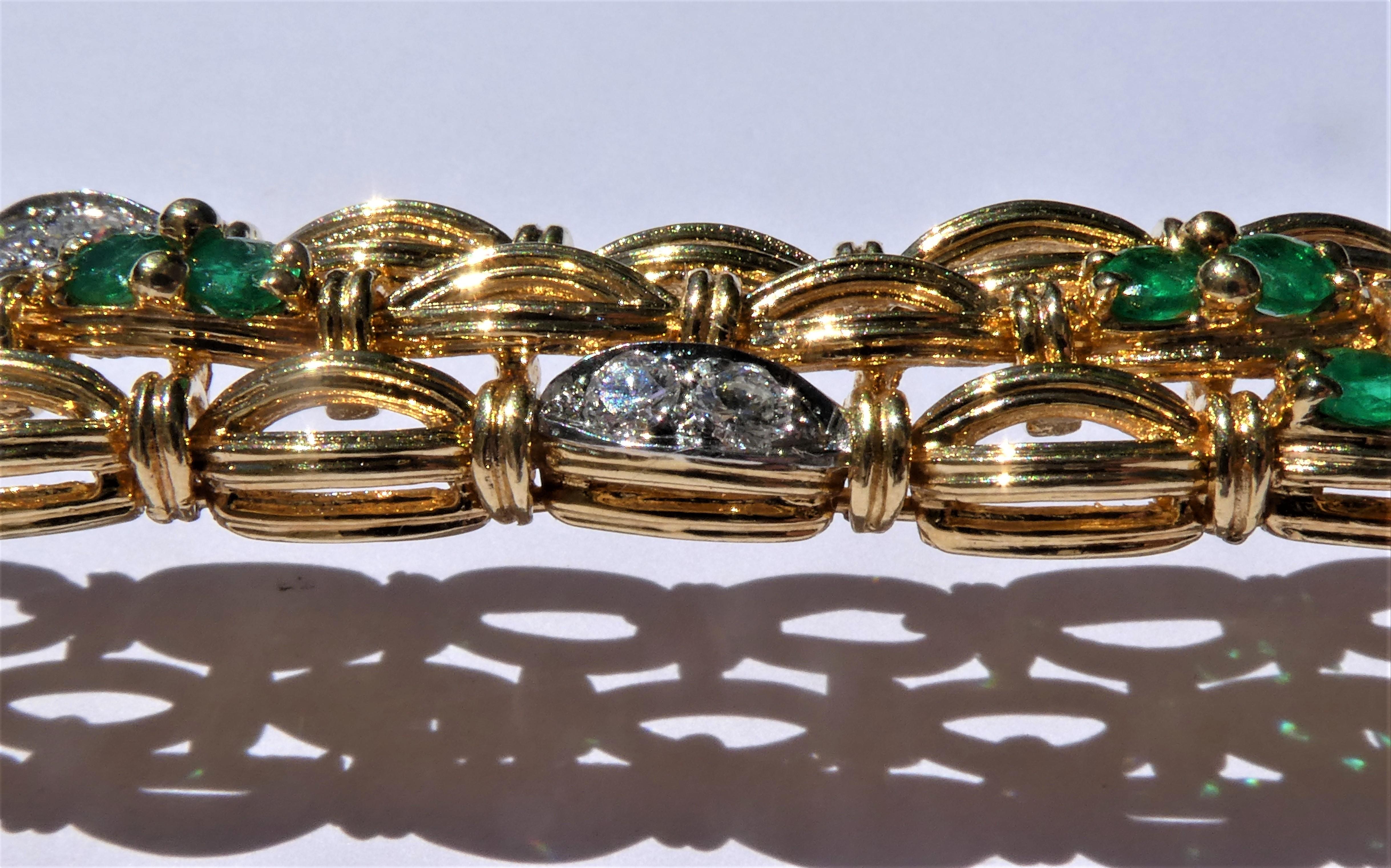 Women's Tiffany & Co. Open Work 18 Karat Gold Emerald Diamond Triple Strand Bracelet For Sale