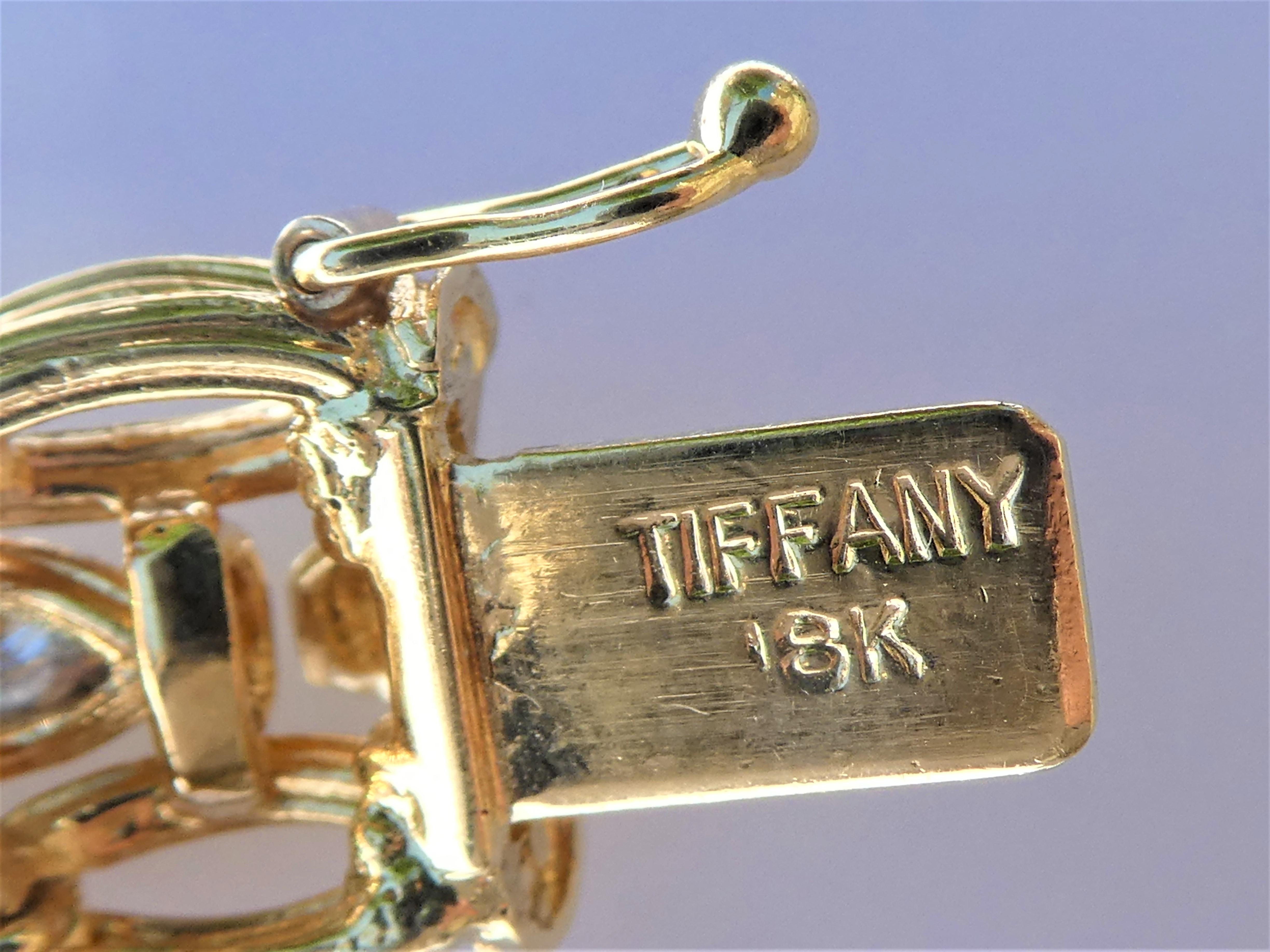 Tiffany & Co. Open Work 18 Karat Gold Emerald Diamond Triple Strand Bracelet For Sale 2