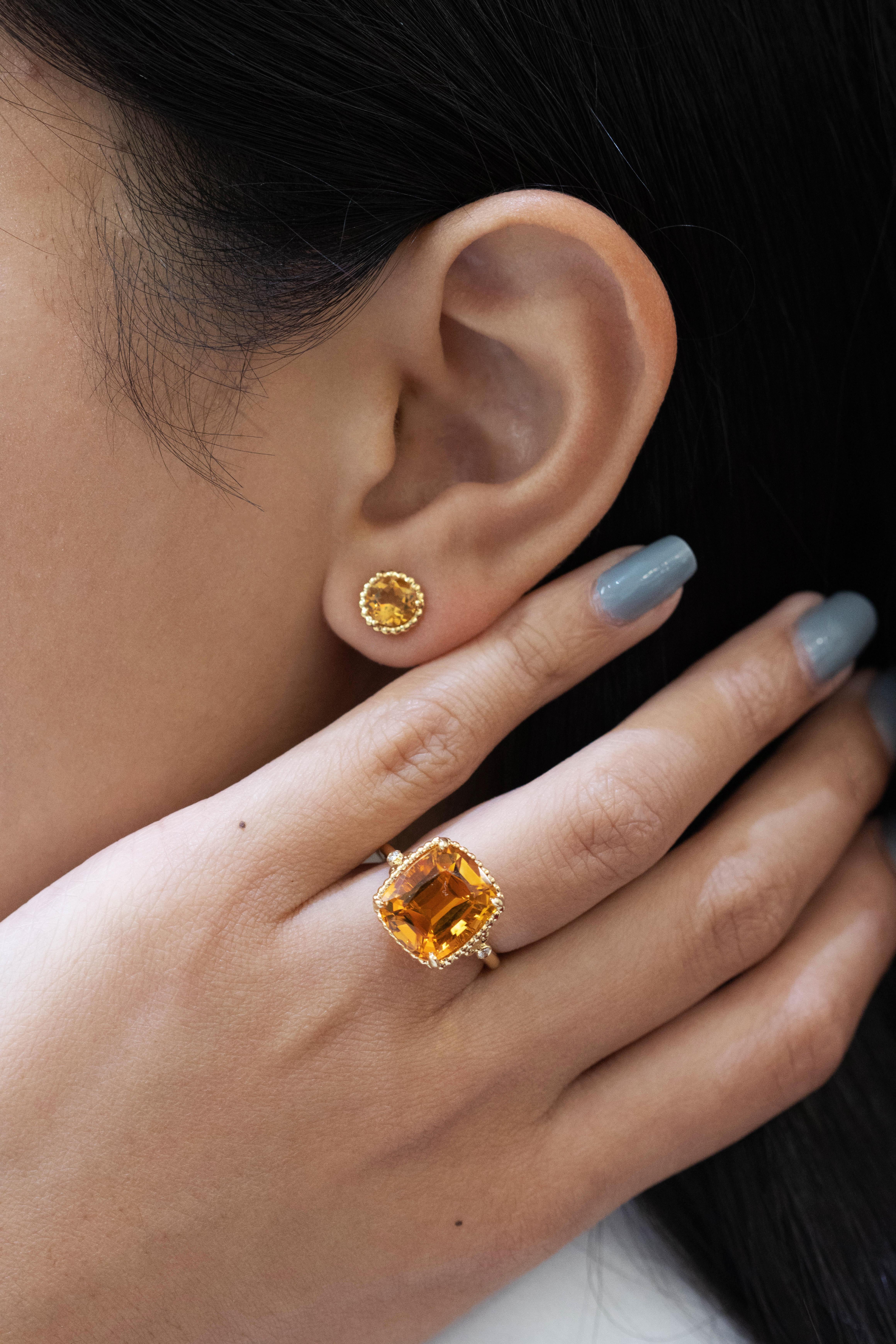 Contemporary Tiffany & Co. Orange Citrine Beaded Stud Earrings in 18k Yellow Gold