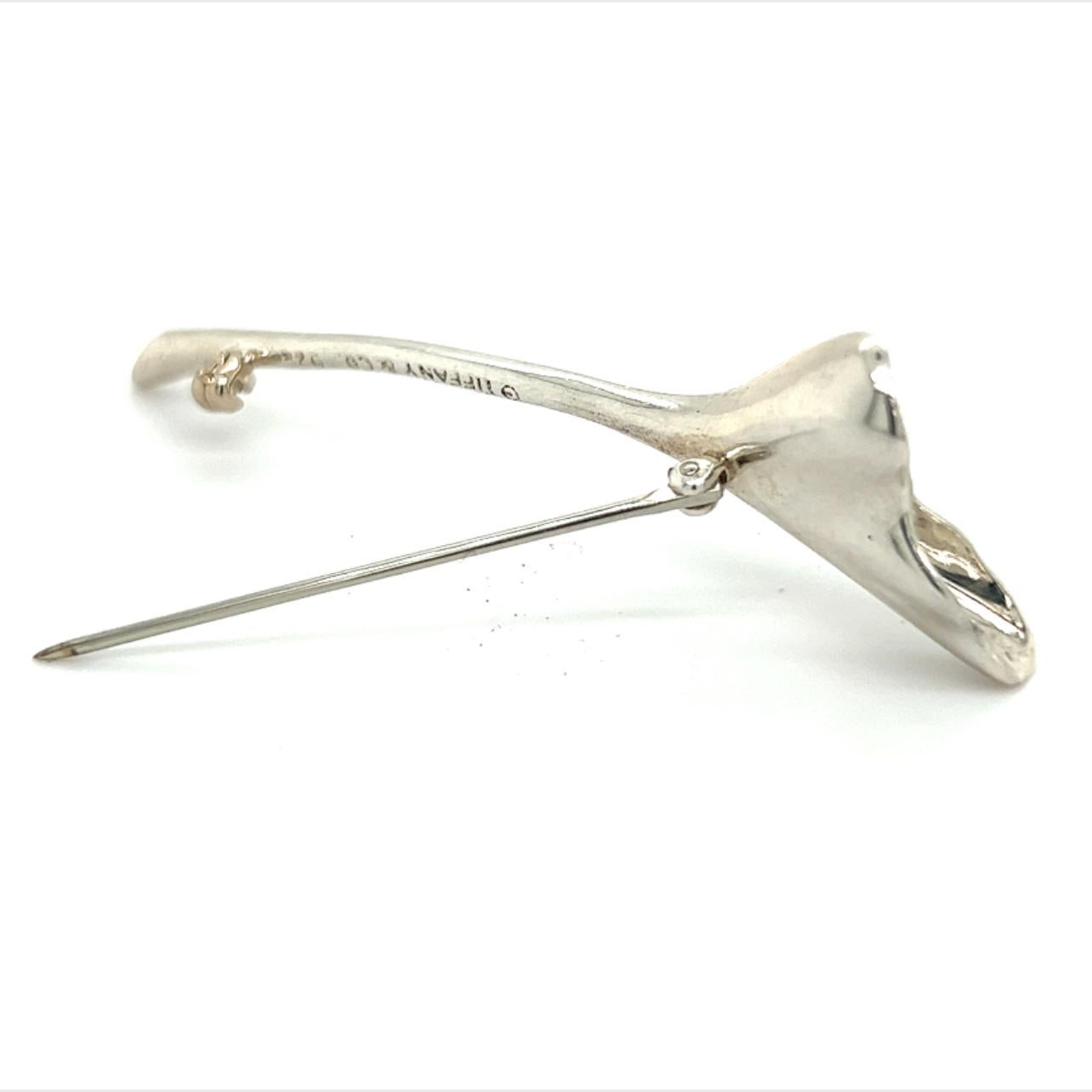 Alfiler broche con orquídea Tiffany & Co Estate de plata de ley 1