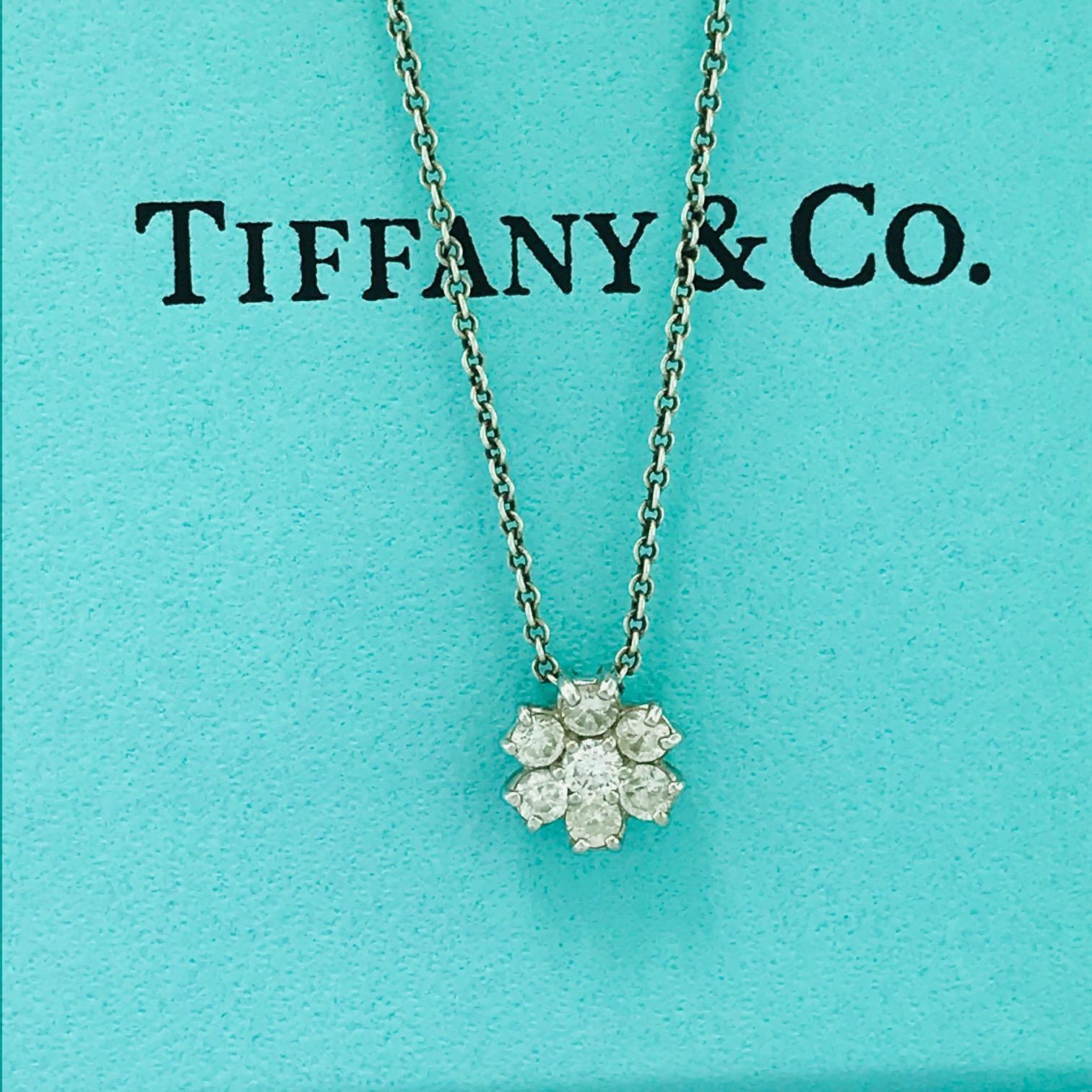 Round Cut Tiffany & Co. Original 0.30 Carat Diamond Cluster Necklace in Sterling Silver