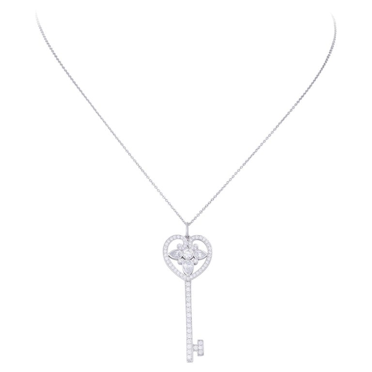 Tiffany and Co. 'Ornate Heart Key' Platinum and Diamond Pendant For