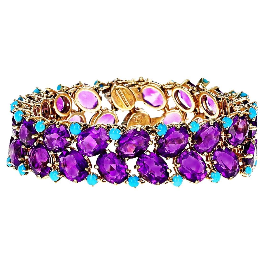 Tiffany & Co. Oval Amethyst and Round Turquoise Bracelet