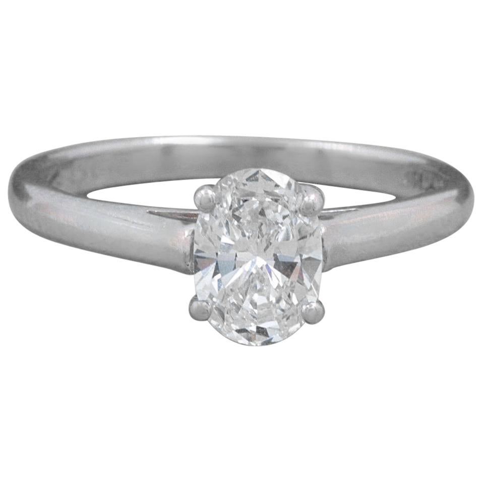 Tiffany & Co. Oval Diamond 0.66 Carat E VVS2 Solitaire Engagement Ring Platinum