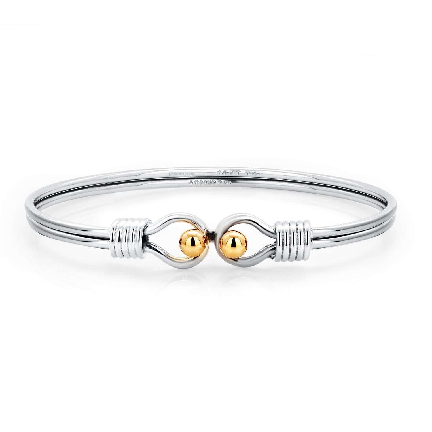 Tiffany & Co Oval Flat Bracelet 14 Karat Yellow Gold Hook Eye Silver Bangle In Good Condition In New York, NY