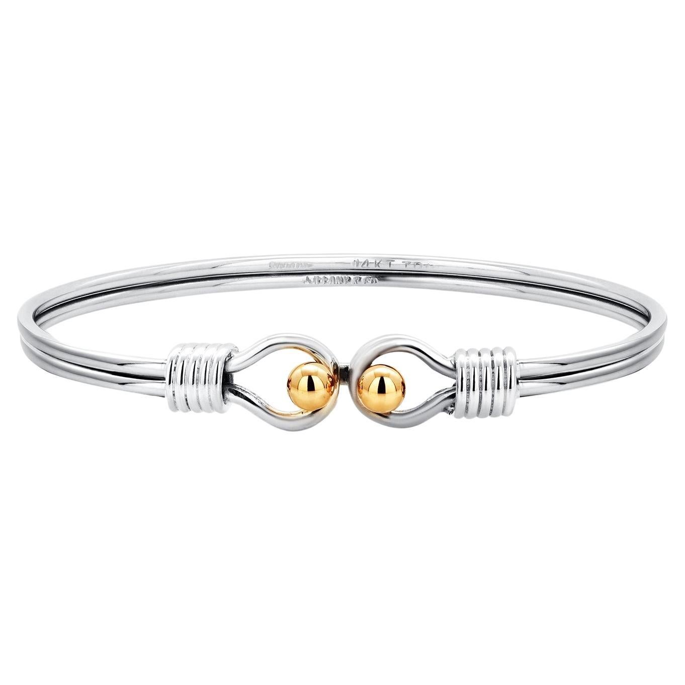 Tiffany & Co Oval Flat Bracelet 14 Karat Yellow Gold Hook Eye Silver Bangle