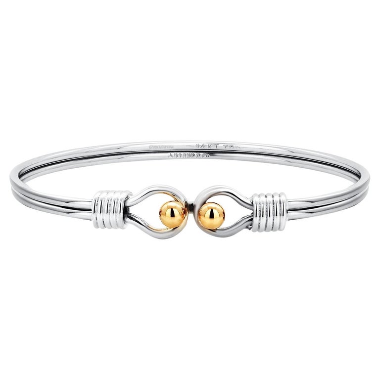Tiffany and Co Oval Flat Bracelet 14 Karat Yellow Gold Hook Eye Silver  Bangle