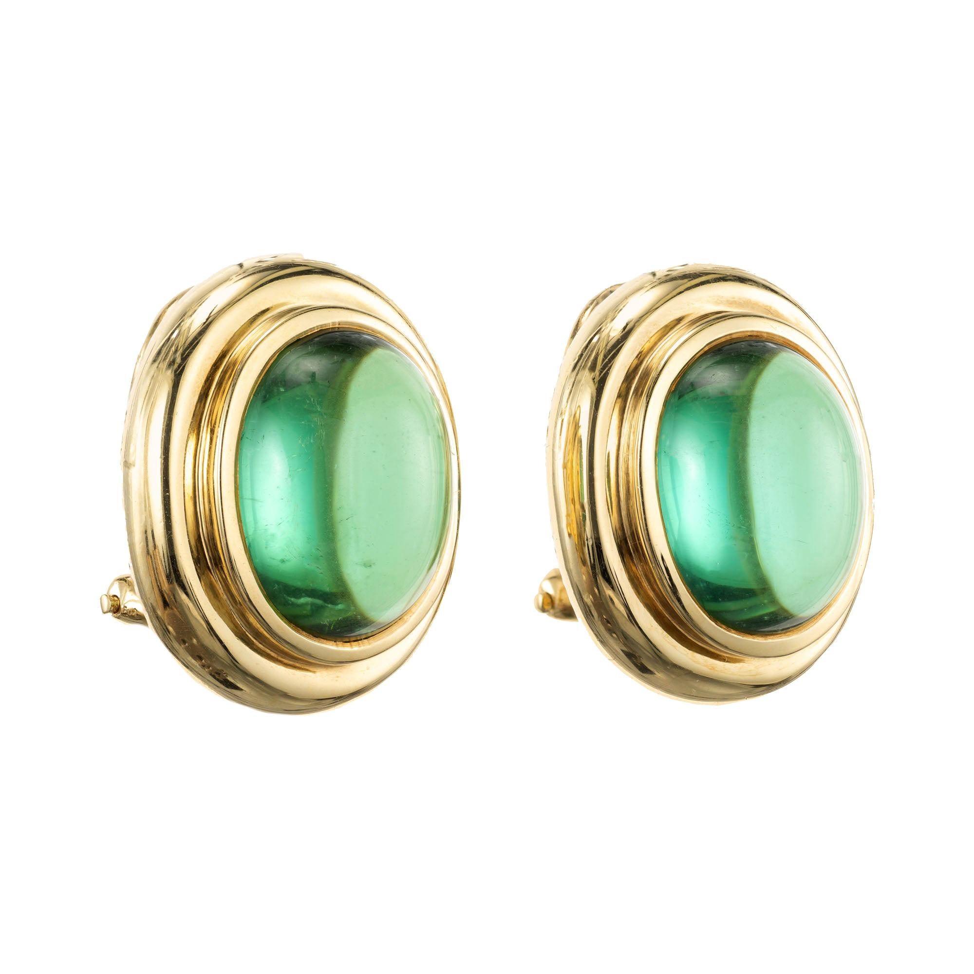 Tiffany & Co. Oval Green Tourmaline Yellow Gold Lever Back Earrings