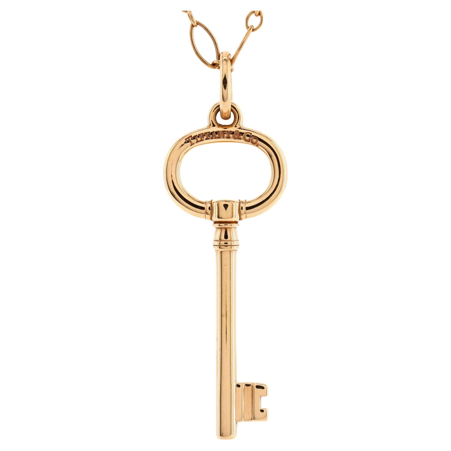 Tiffany & Co. Oval Key Pendant Necklace 18K Yellow Gold Large