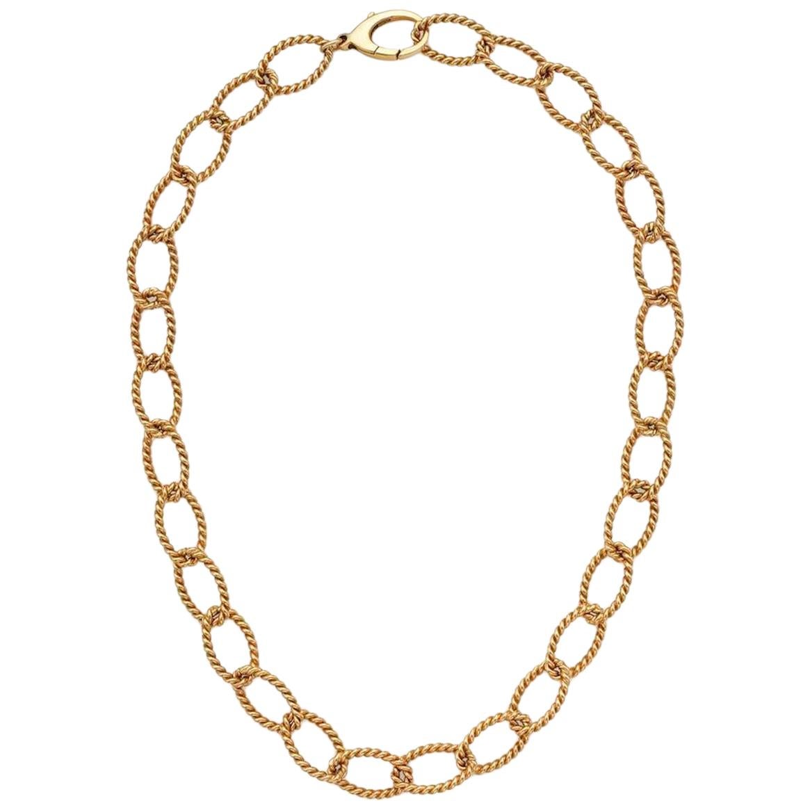 Tiffany & Co. Oval Link Ribbed 18 Karat Gold Chain Necklace and Bracelet Set